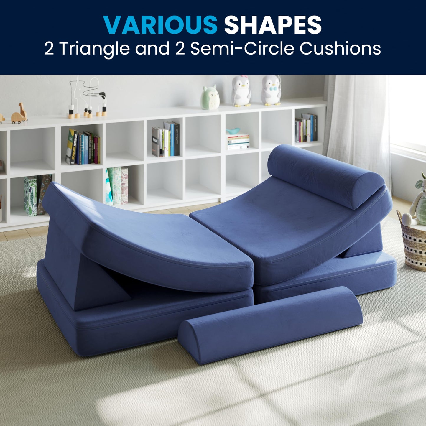 Flash Furniture Marlowe Modular Foam Kids Play Couch, 6 Soft Sectional Sofa Pieces, Convertible Kids Couch, Removable Covers, 56", Blue