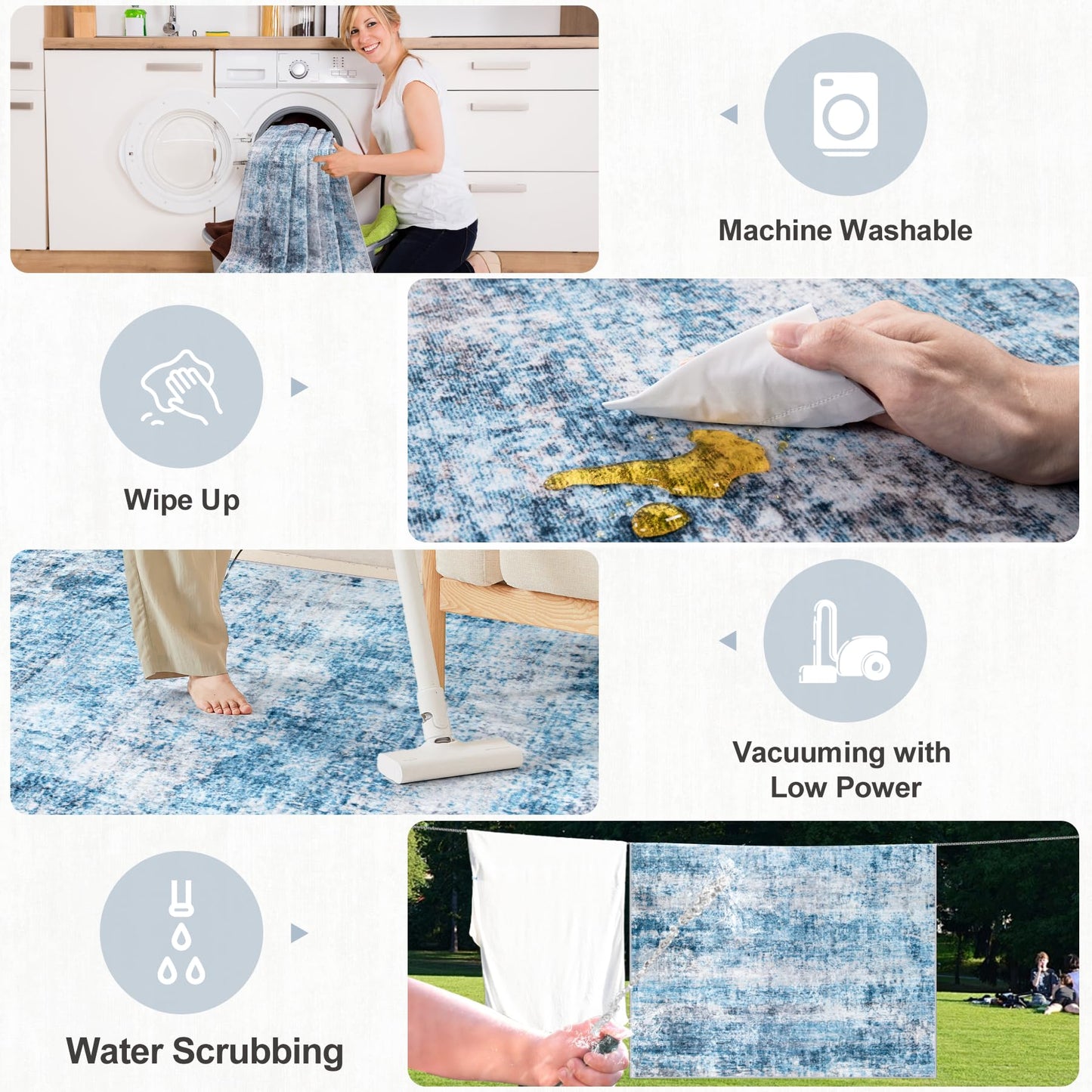 8x10 Area Rugs for Living Room - Washable Rug Modern Abstract Soft Large Neutral Non-Slip Carpet Indoor Floor Thin Carpets for Bedroom Dining Room Farmhouse Nursery Home Office Blue Grey
