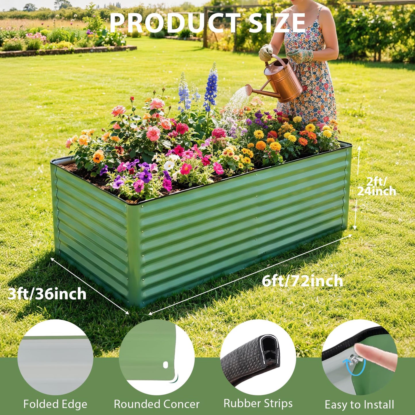 IGOHEALS 6x3x2 Ft Galvanized Steel Raised Garden Bed, Green, 1 Pack