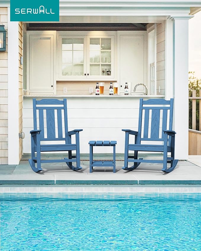 SERWALL Oversized Rocking Chair Outdoor, HDPE Outdoor Rocking Chair