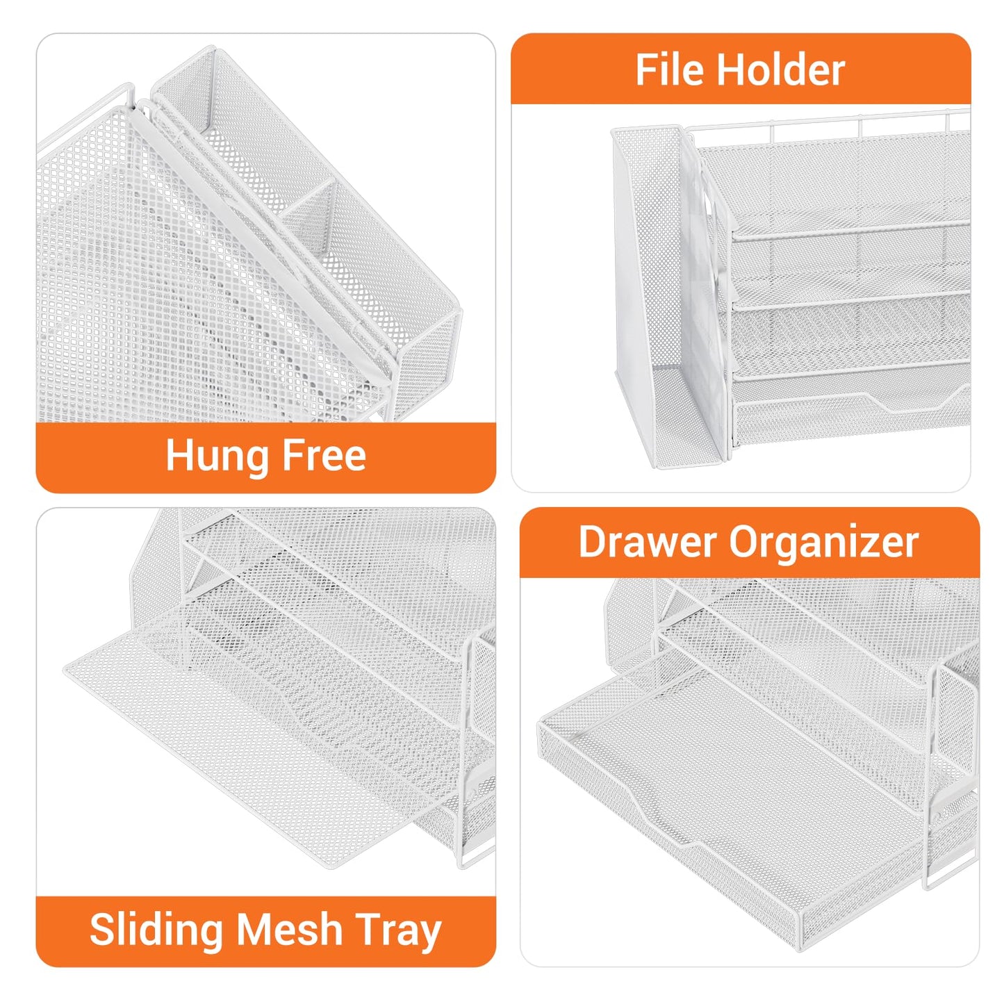OPNICE 4-Tier Desk Organizer and Accessories, Desktop File Organizer with Drawer, Pen Holder and File Holder, Paper Letter Tray Organizer, Office Desk Accessories for Home Office Supplies, White