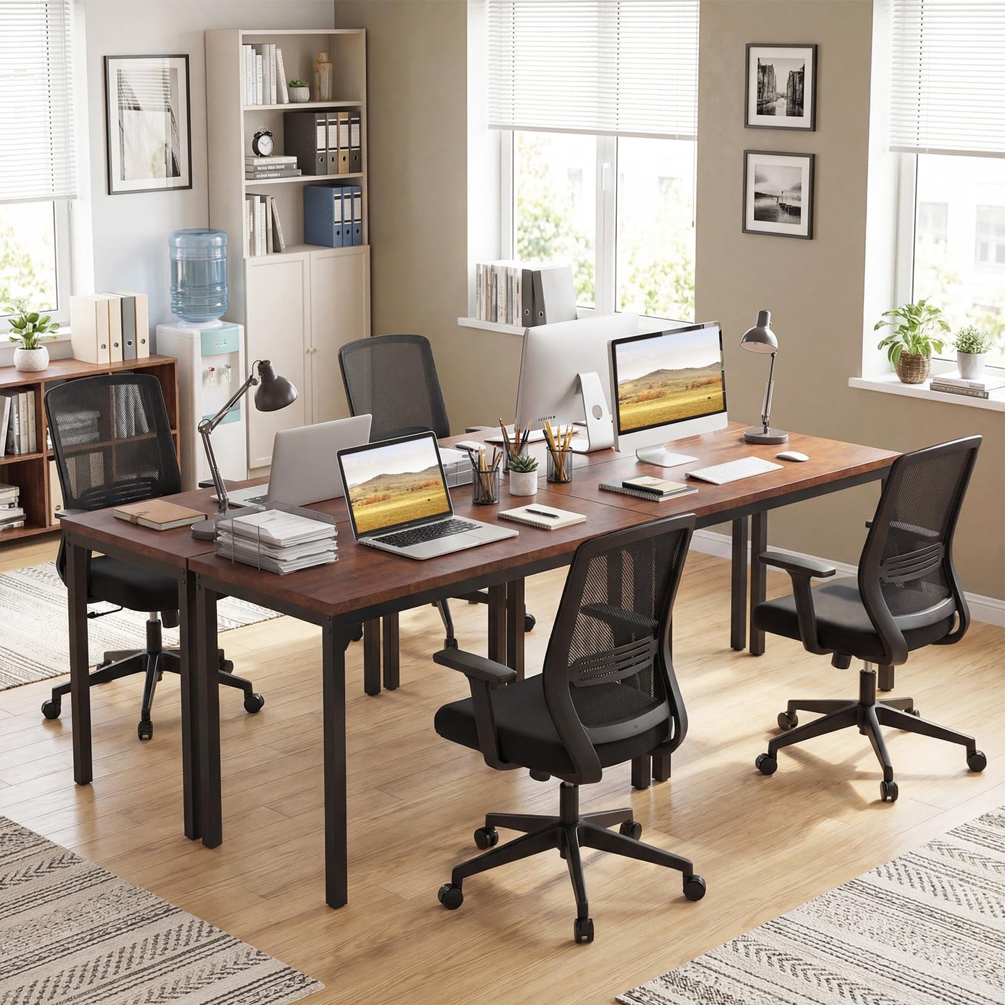 Giantex Conference Table, 55" L x 24" W Large Meeting Table, Rectangular Computer Desk with Strong Metal Frame for 4-6 People, Modern Seminar Table for Office Conference, Brown (1)
