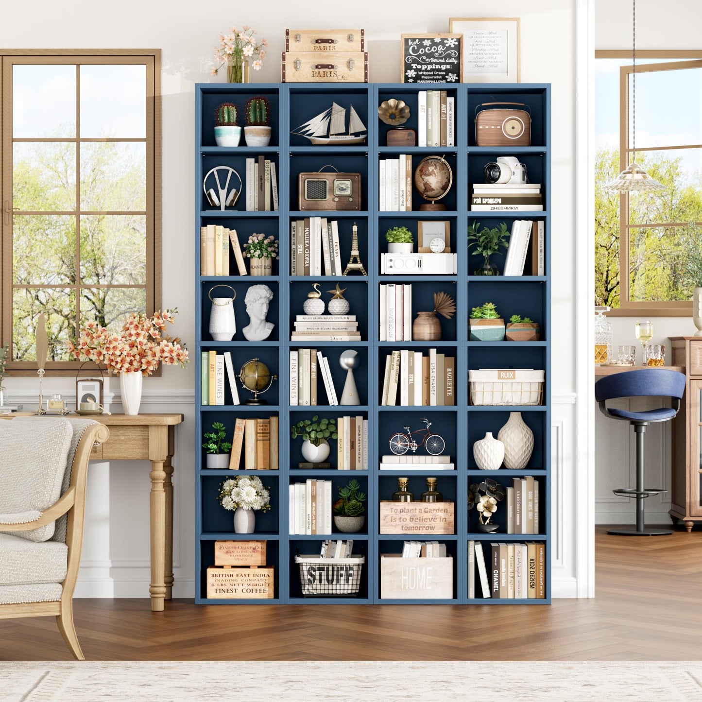 FOTOSOK 8-Tier Media Tower Rack, 11.6 X 9.3 X 70.9 Inches CD DVD Slim Storage Cabinet with Adjustable Shelves, Tall Narrow Bookcase Display Bookshelf for Home Office, Blue