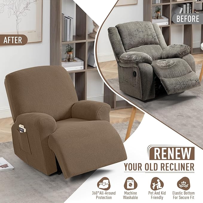 TAOCOCO Recliner Cover 4-Pieces, Recliner Stretch Sofa Slipcover, Recliner
