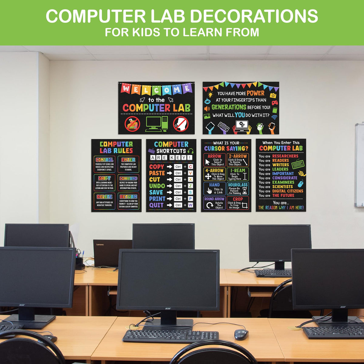 Lalunia 6 Pcs Computer Science Classroom Poster (11x16) - Computer Lab Posters, Teachers Supplies PC Shortcuts, Stem Technology Education Chart, PC Keyboard Wall Art For Kids, Back To School Gifts