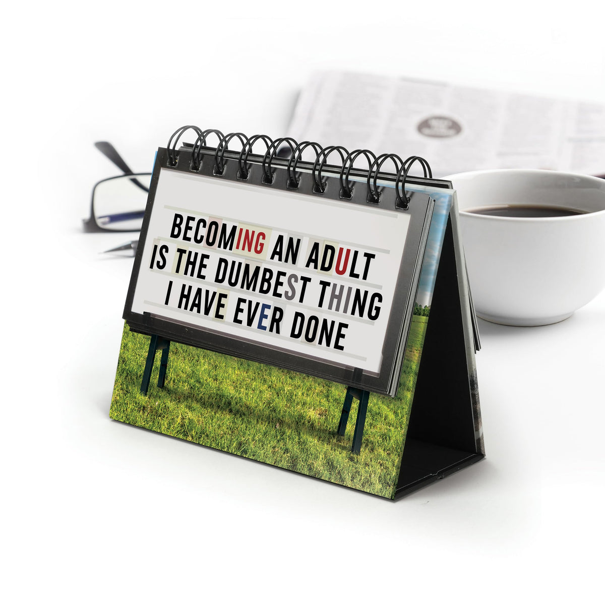 Genuine Fred Daily Marquee Desktop Flipchart, 52 Witty Signs, Fun & Functional Desk Accessories for Home or Office, Funny Gift for Coworkers, Office Gifts