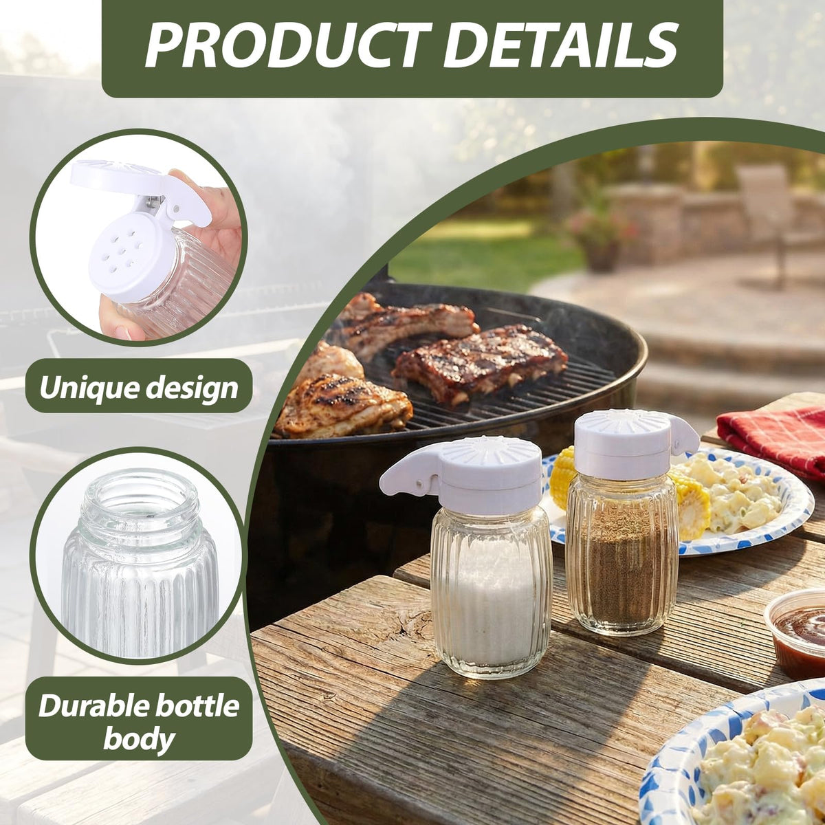 Domensi 4 Pcs Mini Salt and Pepper Shakers, Small Tiny Salt Spice Shakers, Individual Travel Size Seasoning Jars for Kitchen, Restaurant, Camping, BBQ, Picnic, Home(2oz Water Ripple,Glass)