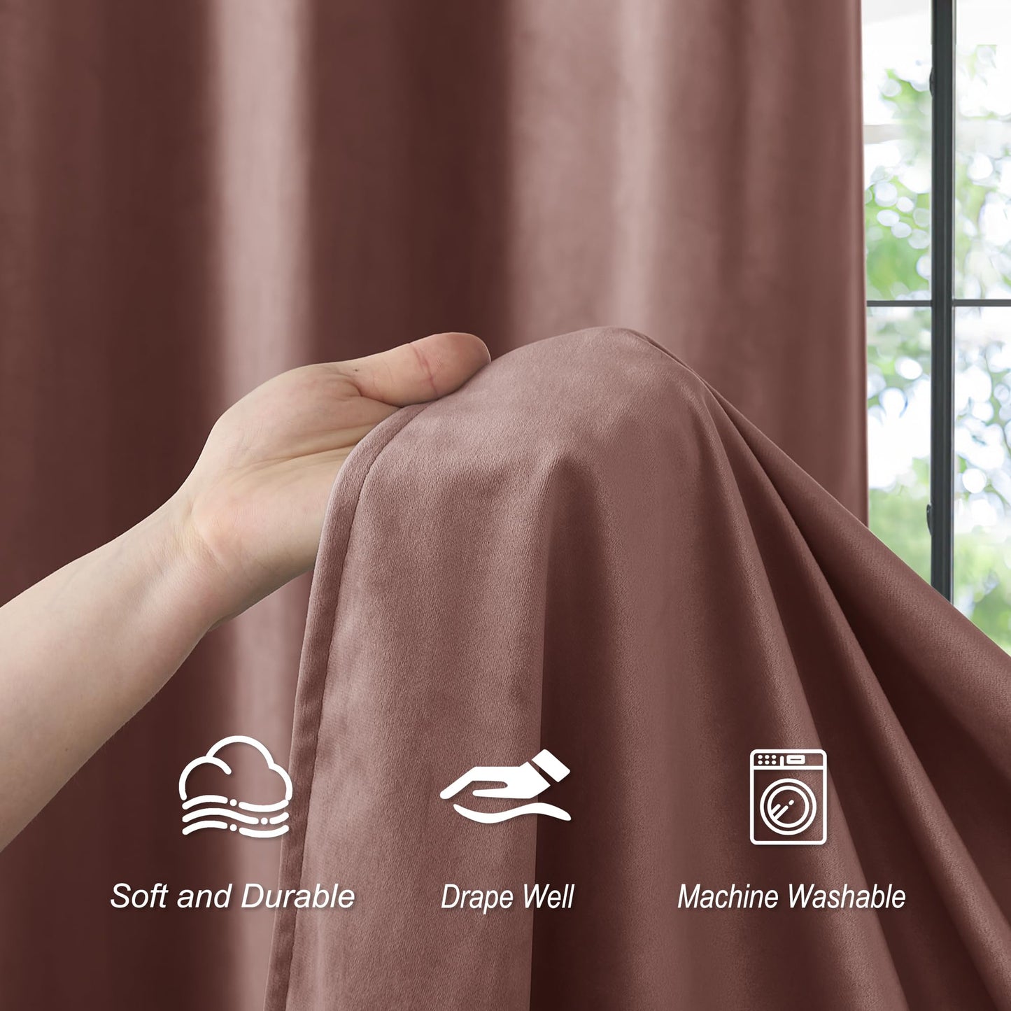 PONY DANCE Dusty Rose Velvet Blackout Curtains 108 Inches Long for Bedroom, Luxury Thermal Insulated Grommet Room Darkening Window Drapes for Living Room, Cortinas de Terciopelo, 2 Panels Set 52Wx108L