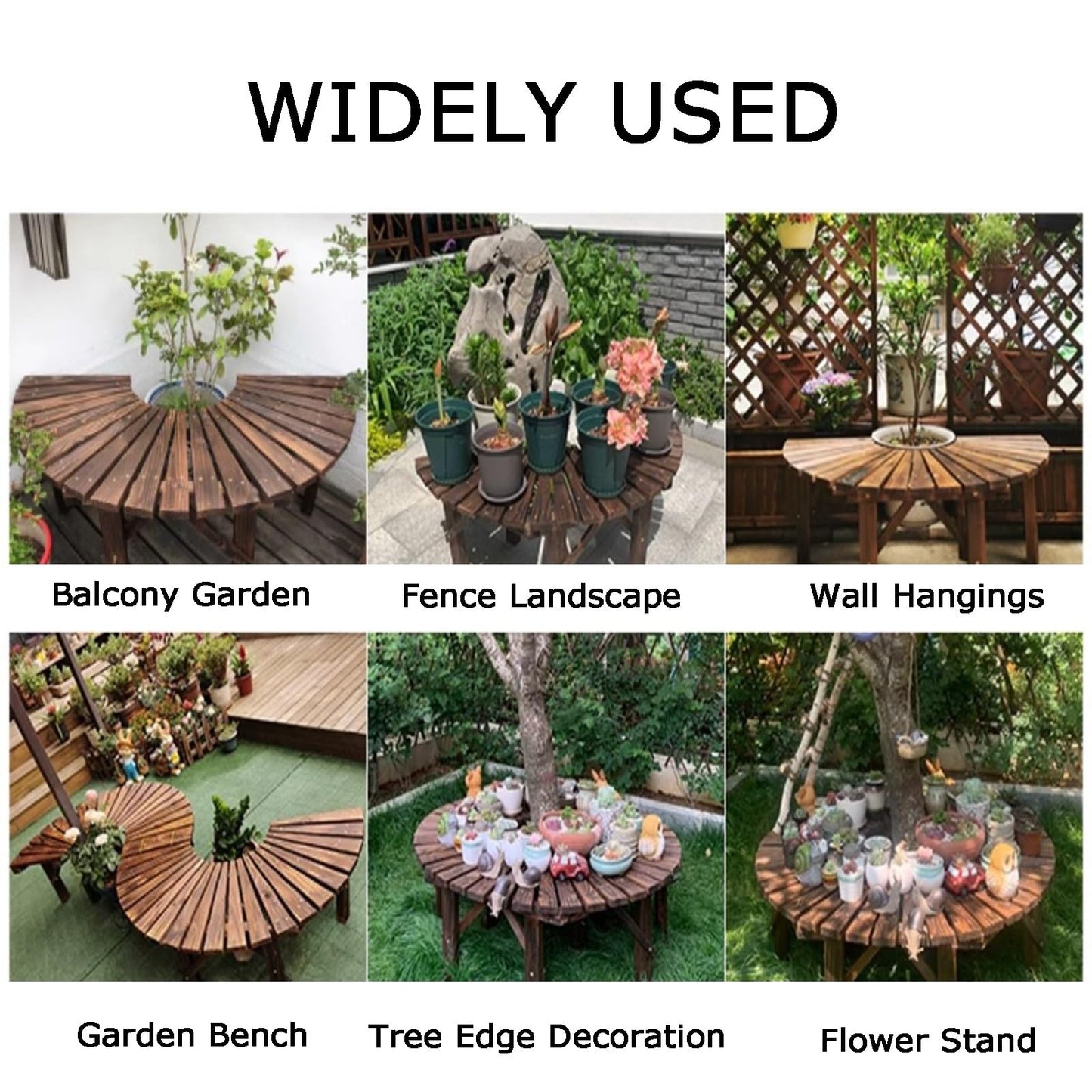 Curved Wooden Tree Bench - Space-Saving Semi-Circular Seating for Deck, Lawn, Garden, Poolside, Park, Courtyard & Patio - Elegant Outdoor Furniture