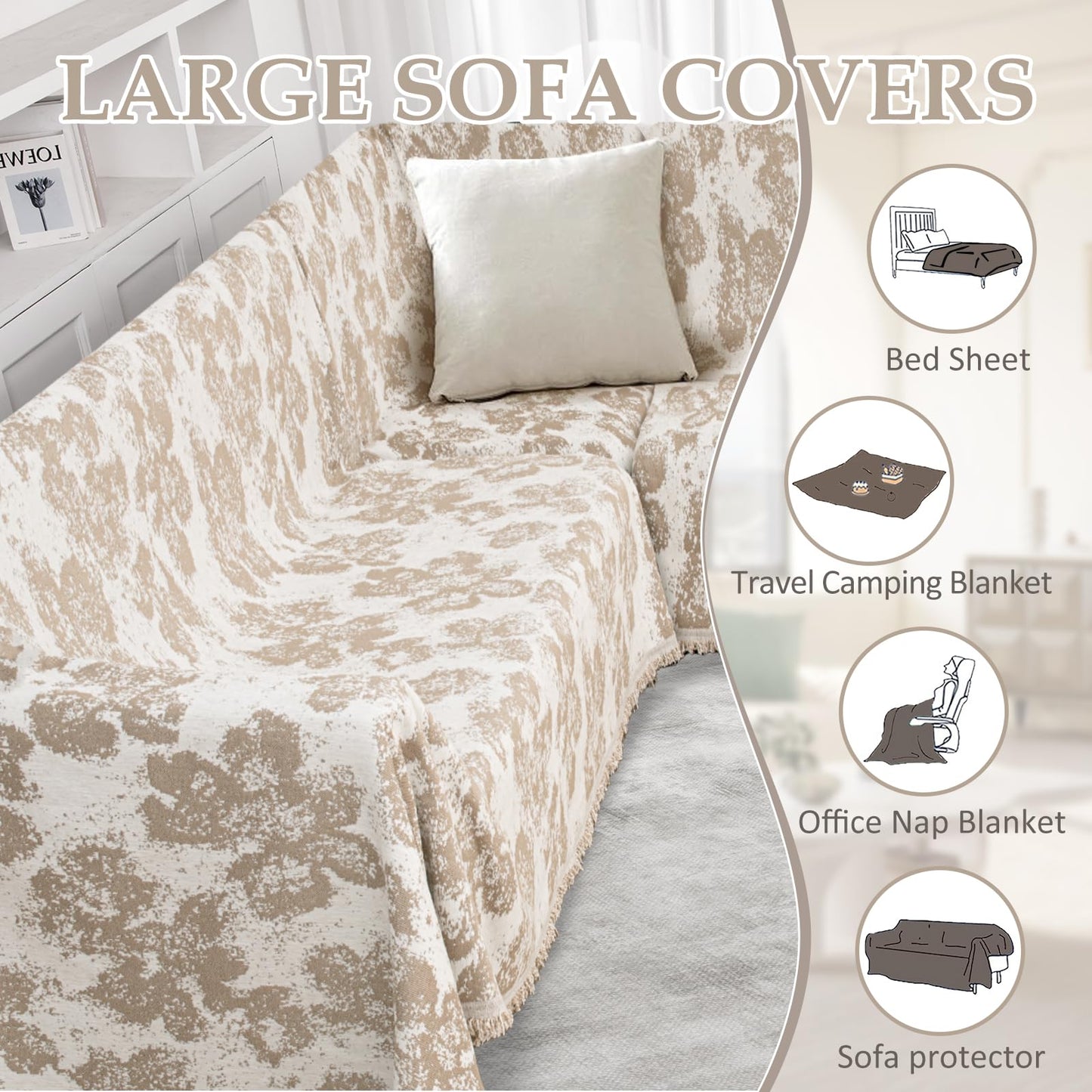 SYJOVIA 1OO% Waterproof Sectional Couch Covers for Dogs L Shaped Corner Sofa Cover Washable Chenille Sofa Slipcovers Blanket Modern Jacquard Pet Furniture Protector (91"x252", Khaki Flower Shadow)