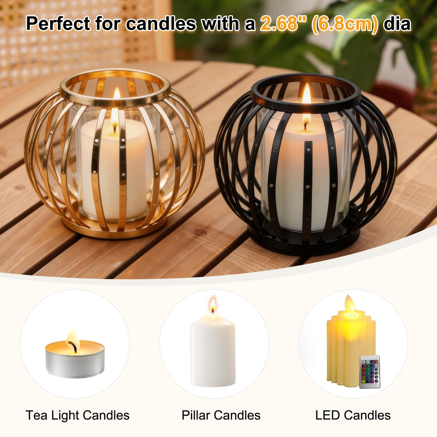 HiSnug Hurricane Candle Holders for Pillar Candles - Lantern Candlestick Holder with Clear Glass Sleeve, 2 PCS Elegant Decorative Candleholders for Dining Table Centerpiece Home Decor, 2PCS, Gold