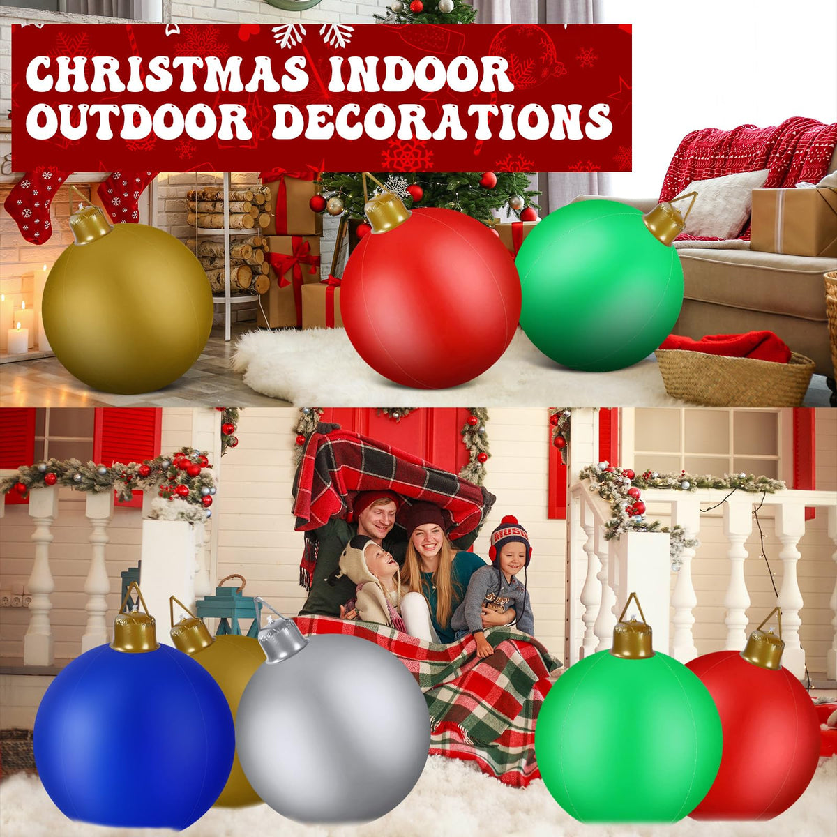 Jetec 10 Pcs 32 Inch Giant Inflatable Ornaments Balls Outdoor Large Blow up Christmas Ornaments PVC Inflatable Christmas Yard Decorations for Xmas Holiday Lawn Porch Garden Outside(Handle)