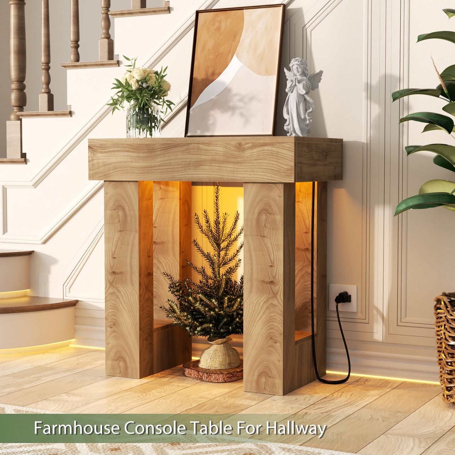 Unikito 32" Entryway Table with Socket and Sensor Light, Narrow Console Table with Storage Behind Couch, Farmhouse Entryway Table for Hallway, Behind the Couch, Living Room, Foyer