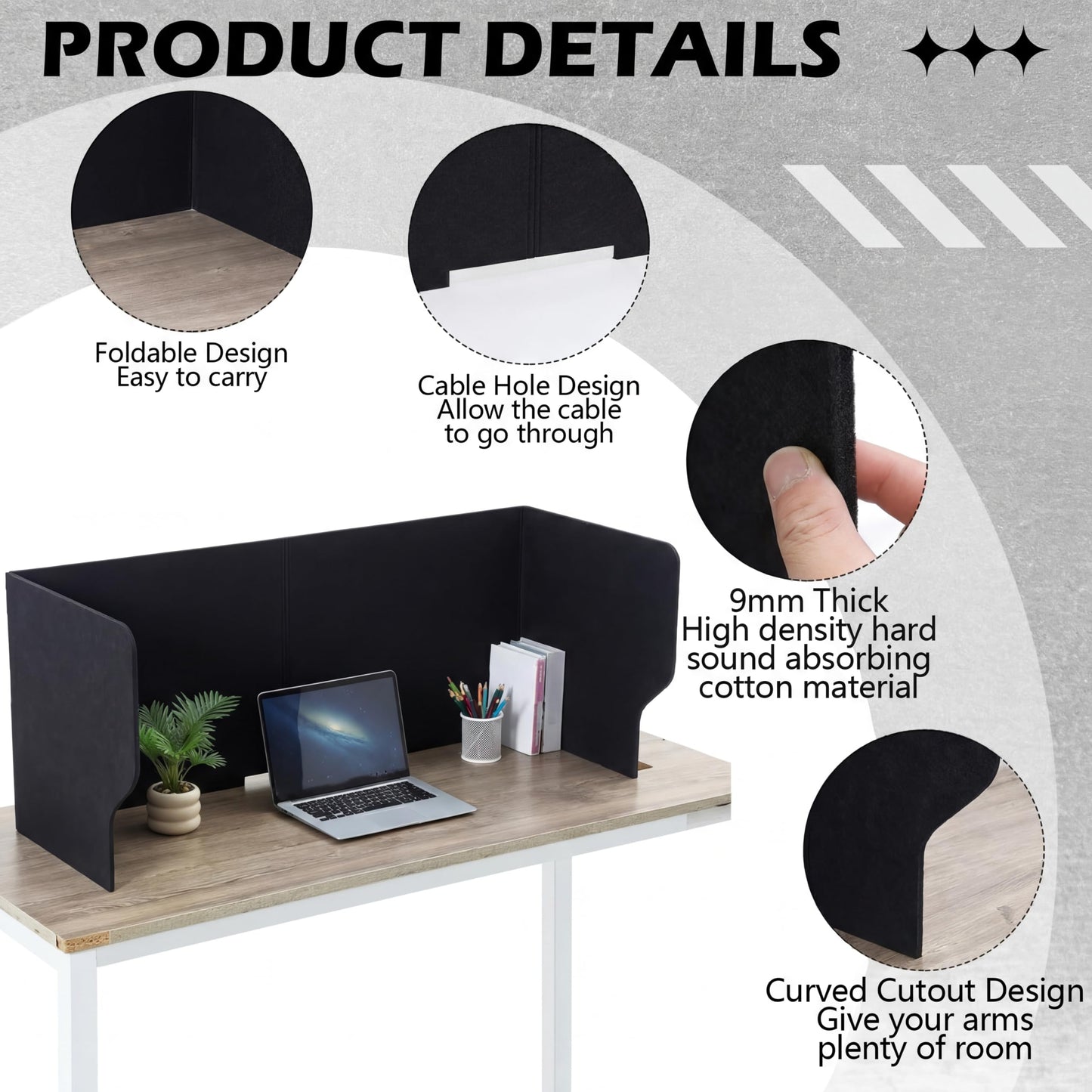 Dunzoom Large Desk Dividers for Students 47.3 x 15.7 Inch Acoustic Portable Fold Classroom Table Privacy Felt Boards for Workstation Office Home Furniture Partitions and Dividers (Black)