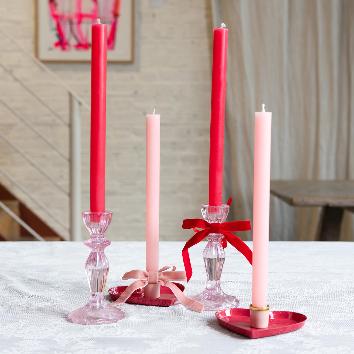 Talking Tables Enamel Heart Shaped Candle Holder, Red and Gold, Hand Painted Glossy Finish, Valentines Day Gift Wedding Table Decorations Romantic Taper Candle Stand Decorative Centrepiece 4.7 Inches