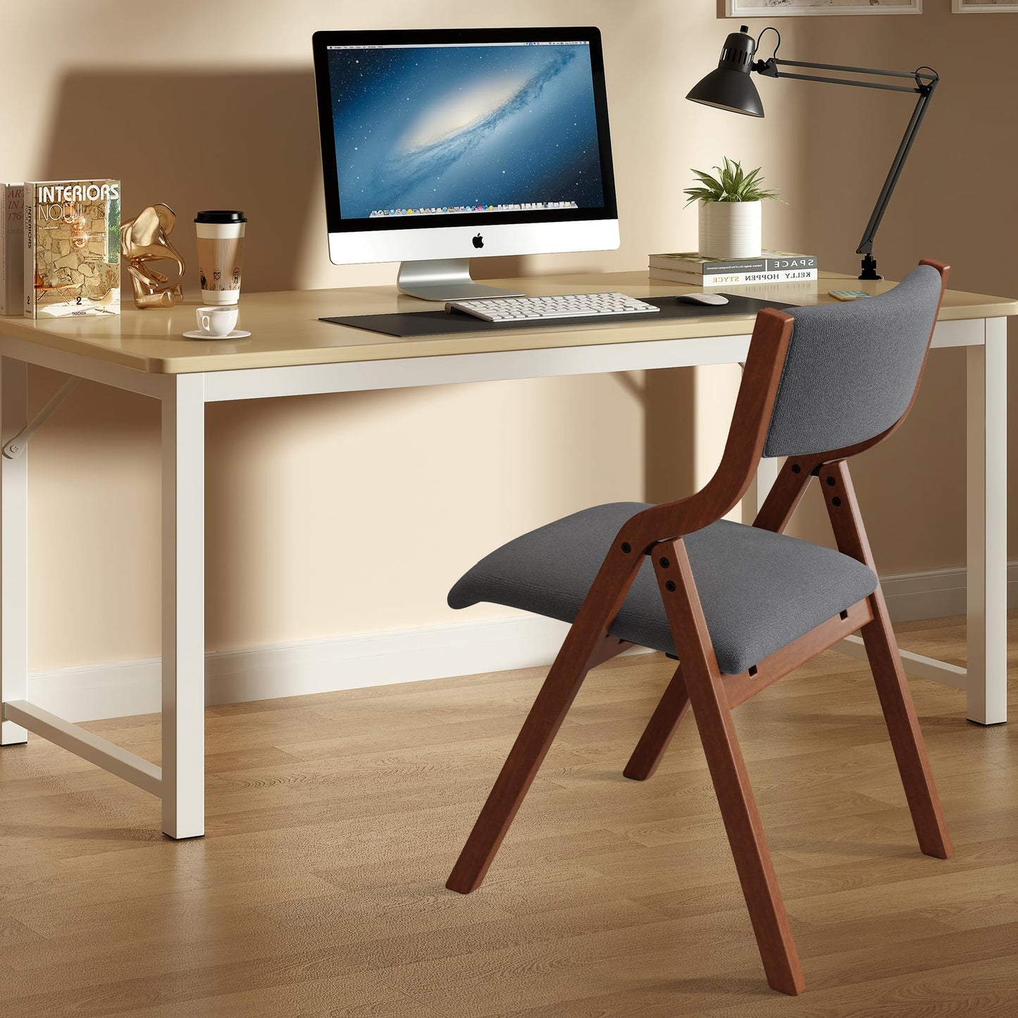 Ball & Cast Upholstered Folding Chairs Set of 2 with Ergonomically Designed Back and Solid Wood Frame,Portable Activity Meeting Chair, for Dining Room and Office,Outdoor Events,Dark Grey+Cherry