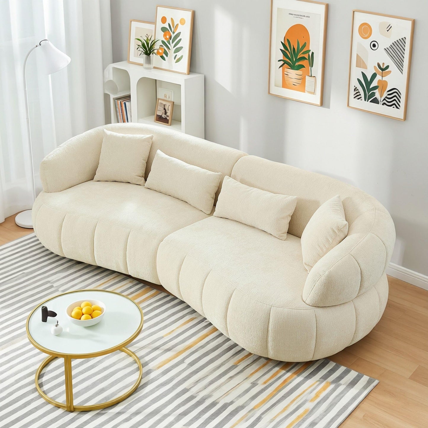 BBTJOINT Loveseat Sofa Set, Channel Tufted Chenille Upholstered,Curved Bubble Design, Modern Living Room Couch (Beige)