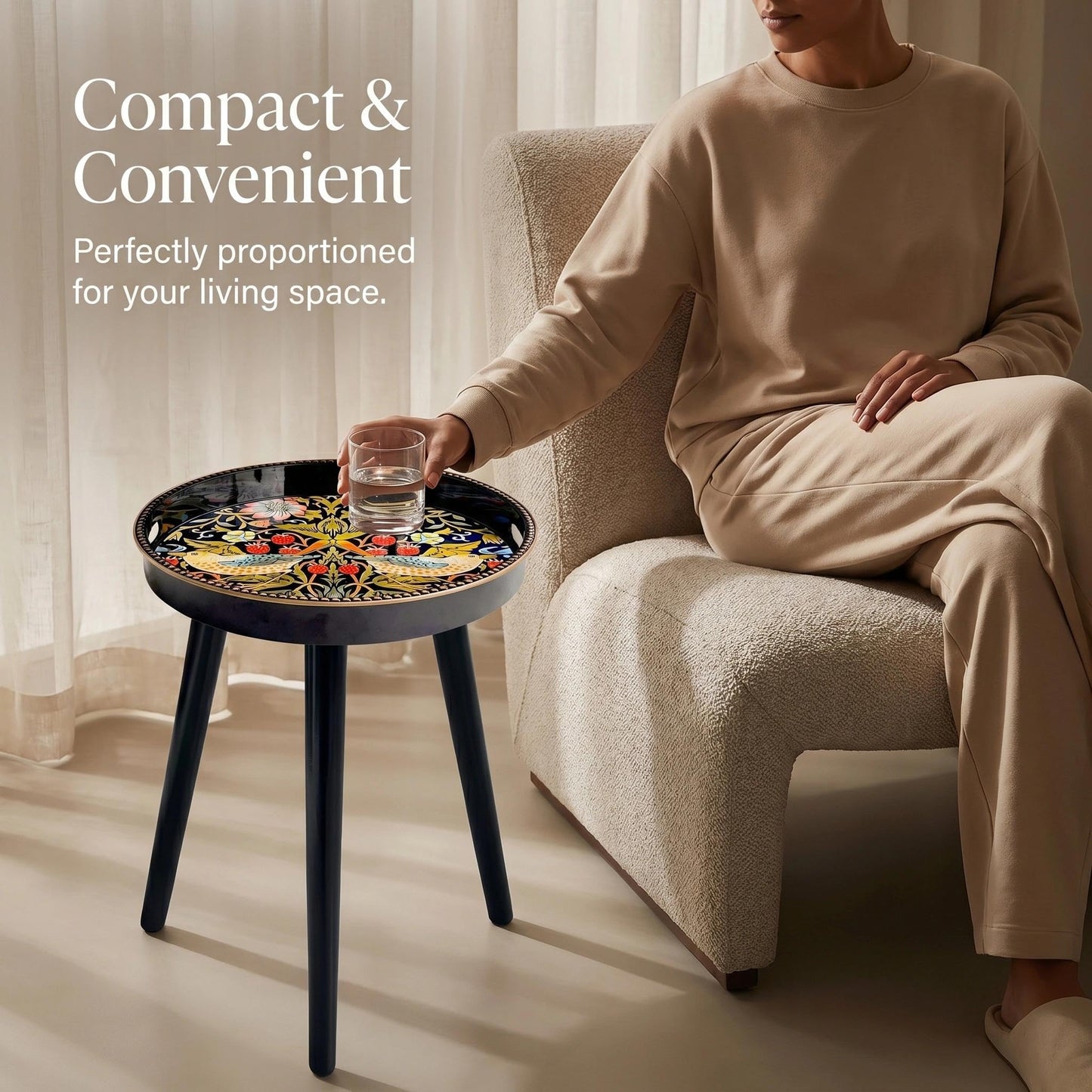 Zosenley Round Indoor Side Tables with Detachable Wooden 3 Legs, Versatile Tray Table, Perfect for Round Coffee Table Tea, and Relaxation Time 17.7 Inch (Strawberry)
