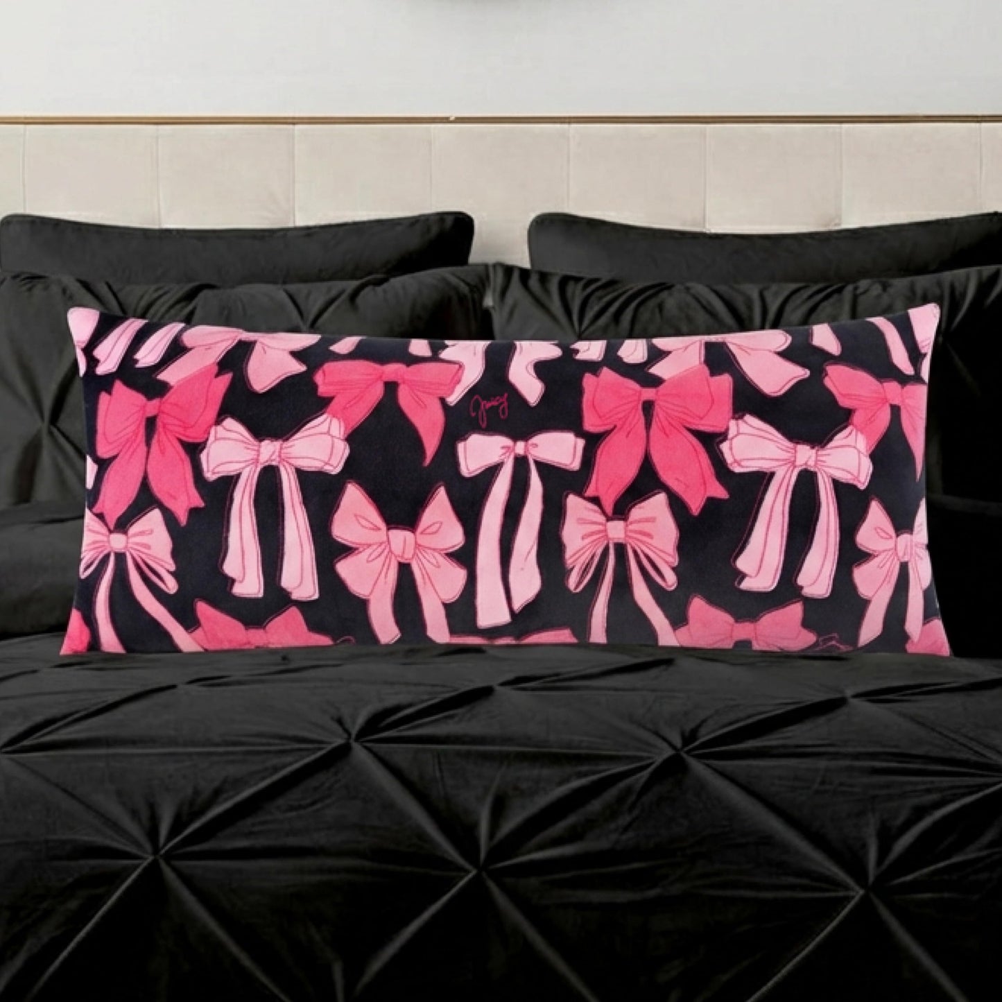 Juicy Couture 20" x 48" Plush Body Pillow, Princess Bows Black