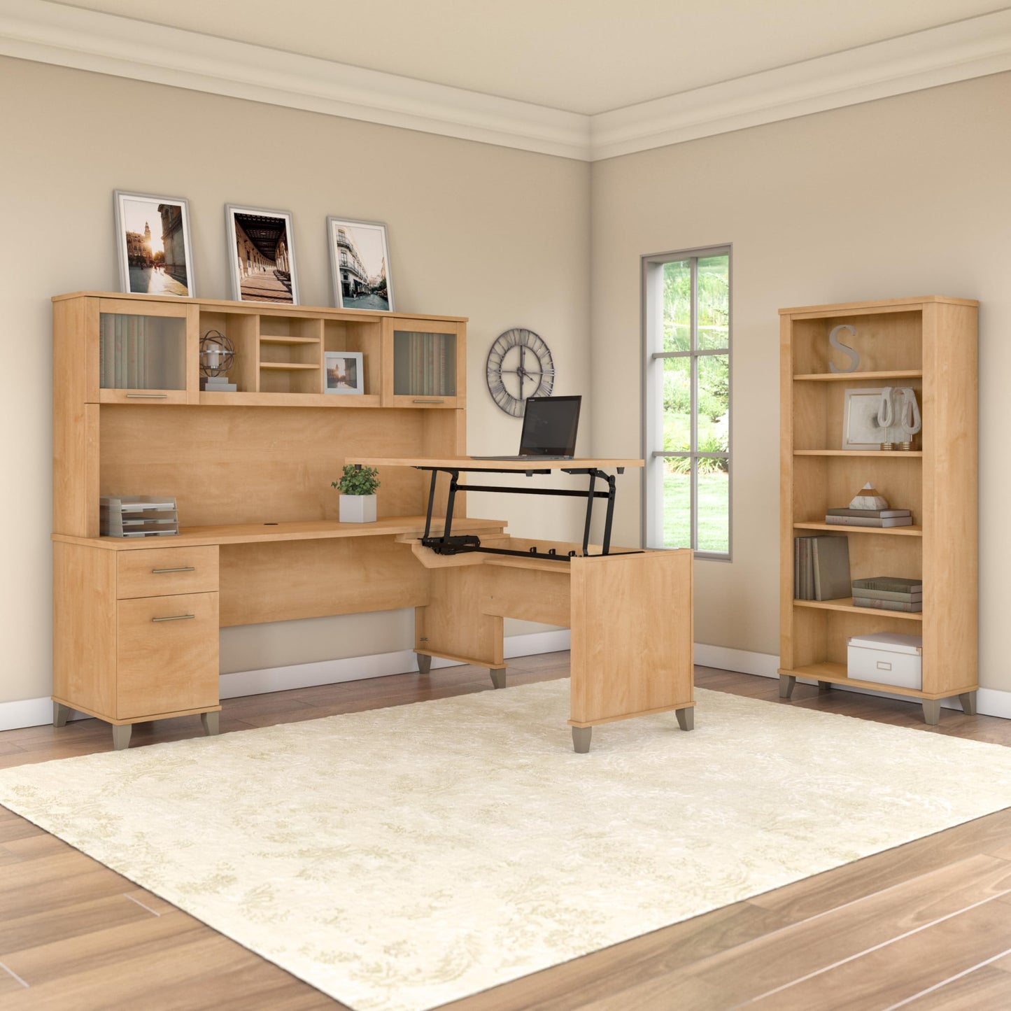 Bush Home 72-inch Home Office Desk with Drawers, Large Computer Table for Personal Workspace, Somerset Collection, Maple Cross