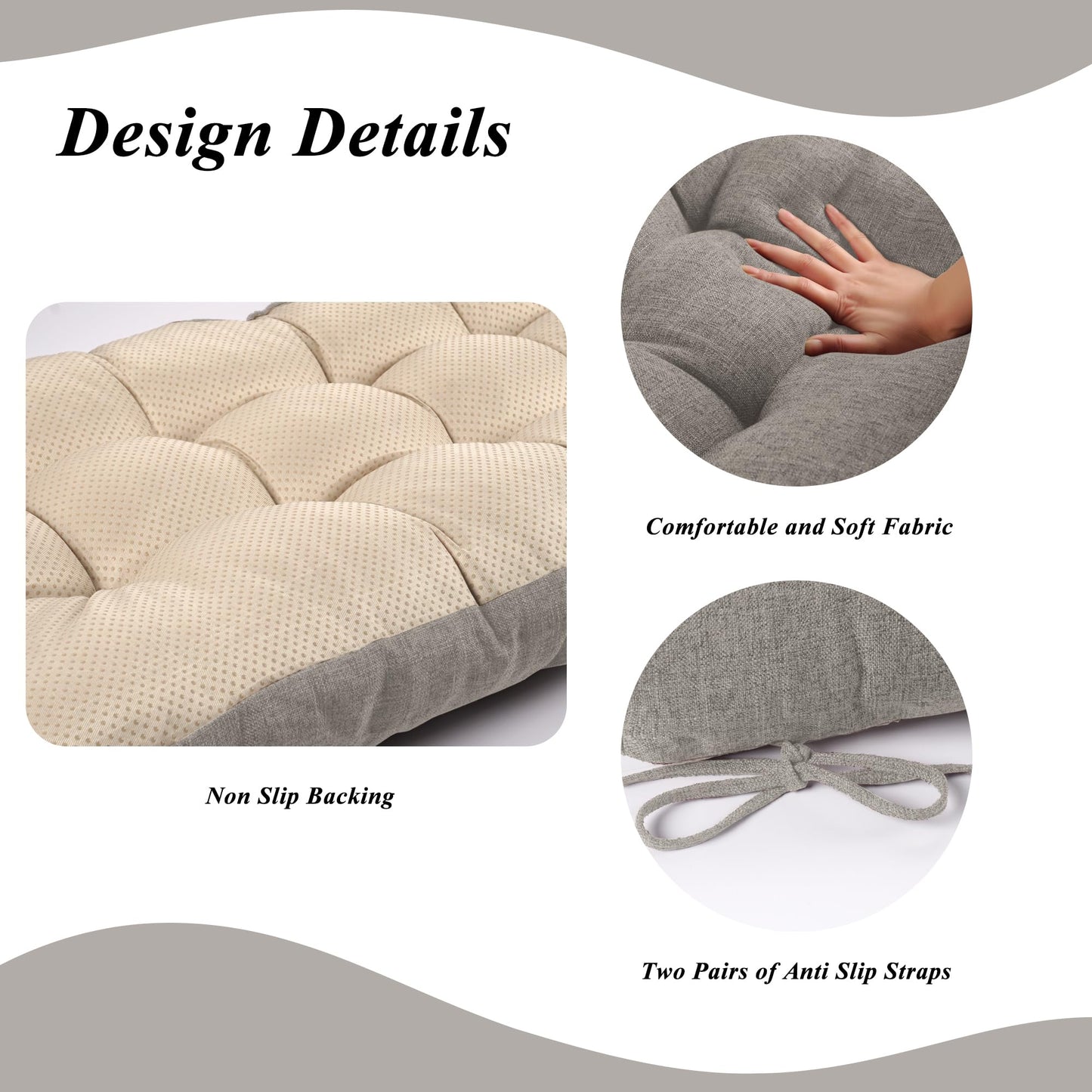 FlyGulls Bench Cushion for Indoor Furniture 48x19 inch Rectangle Bench Seat Cushion for Bay Window Entryway Bench Thick Textured Chair Cushion with Non-Slip Backing 1 Pack, Light Grey