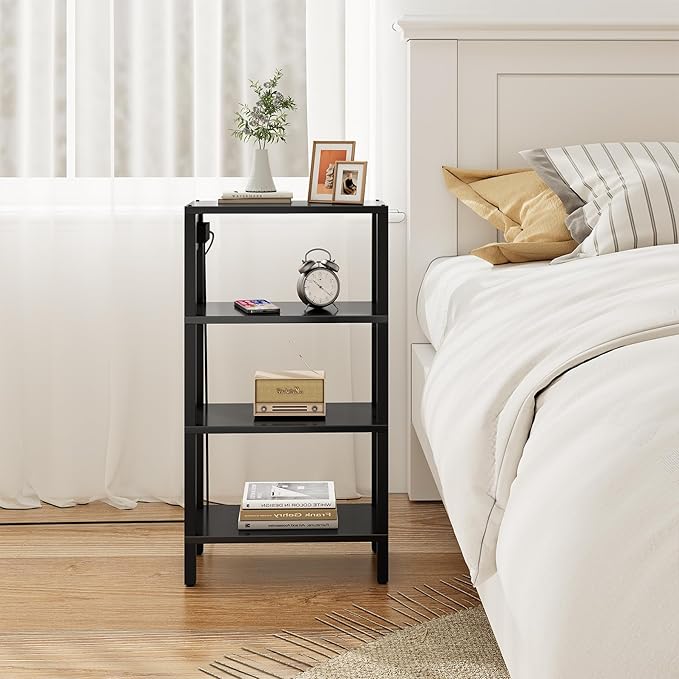 TUTOTAK Narrow Side Table with Charging Station, Small End Table with USB Ports