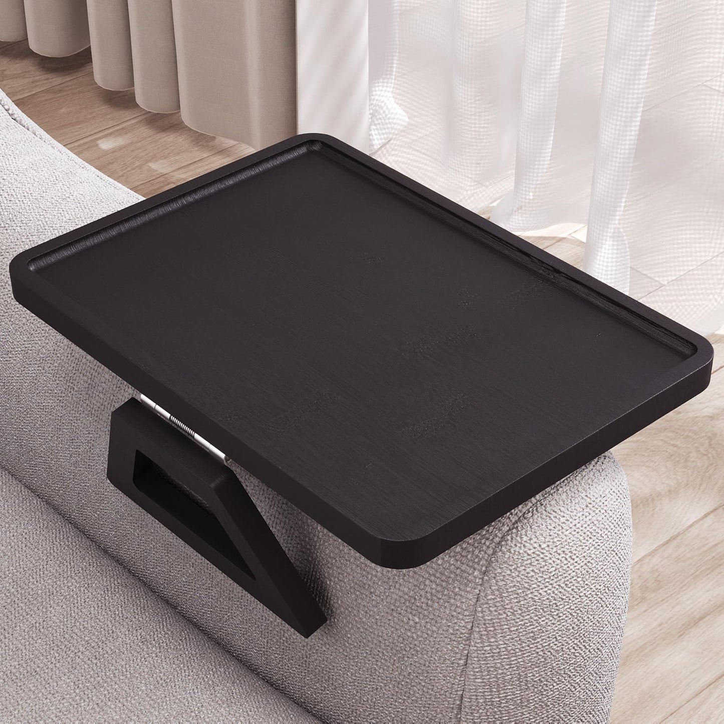 Danfoxer Couch Arm Tray,Bamboo Folding Sofa Tray,Sofa Armrest Trays Clip-On Couch Desk for Drinks,Snacks,Phone,Remote Control（Black）