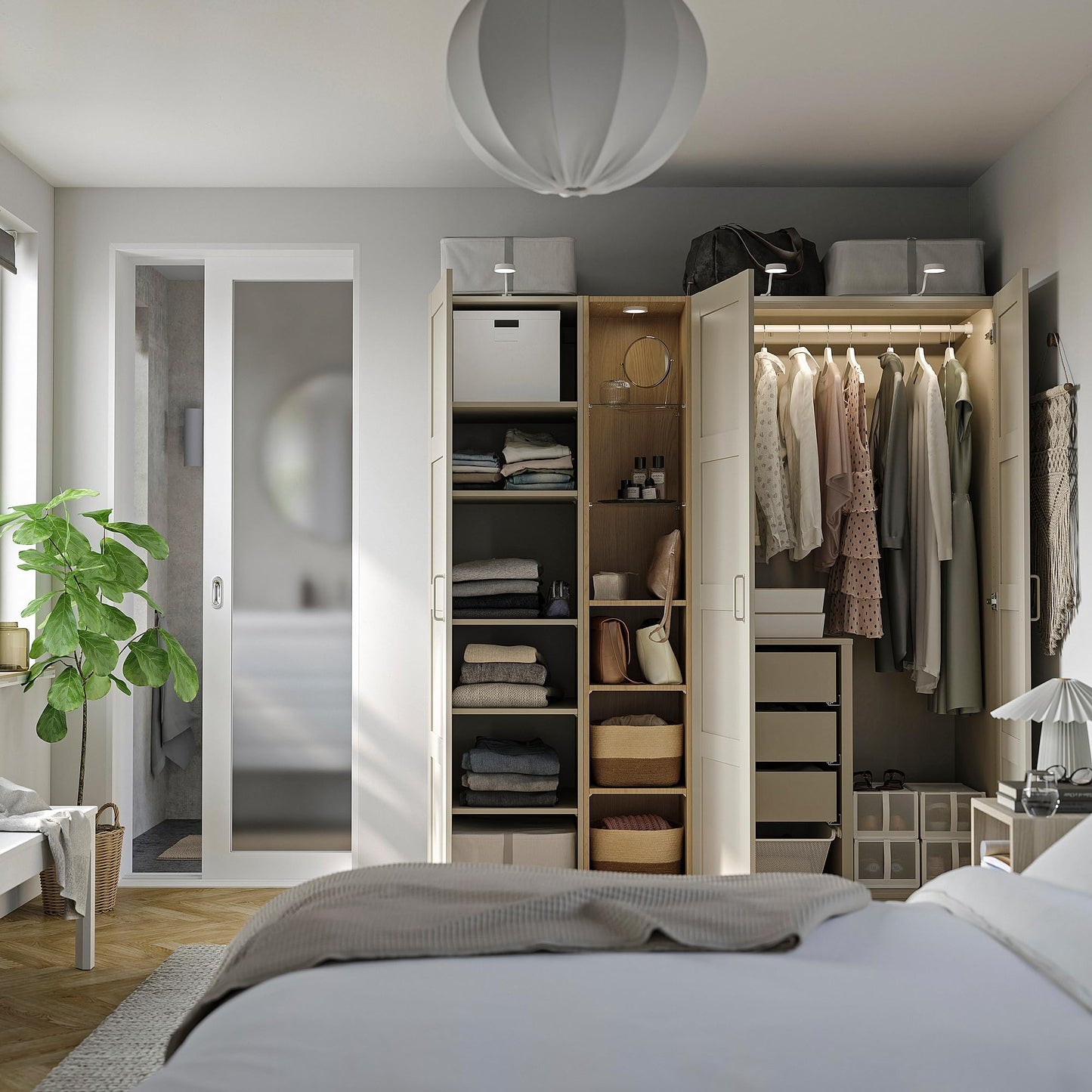 ProTuning PAX/BERGSBO Wardrobe combination, grey-beige grey-beige/oak effect, 185x60x201 cm