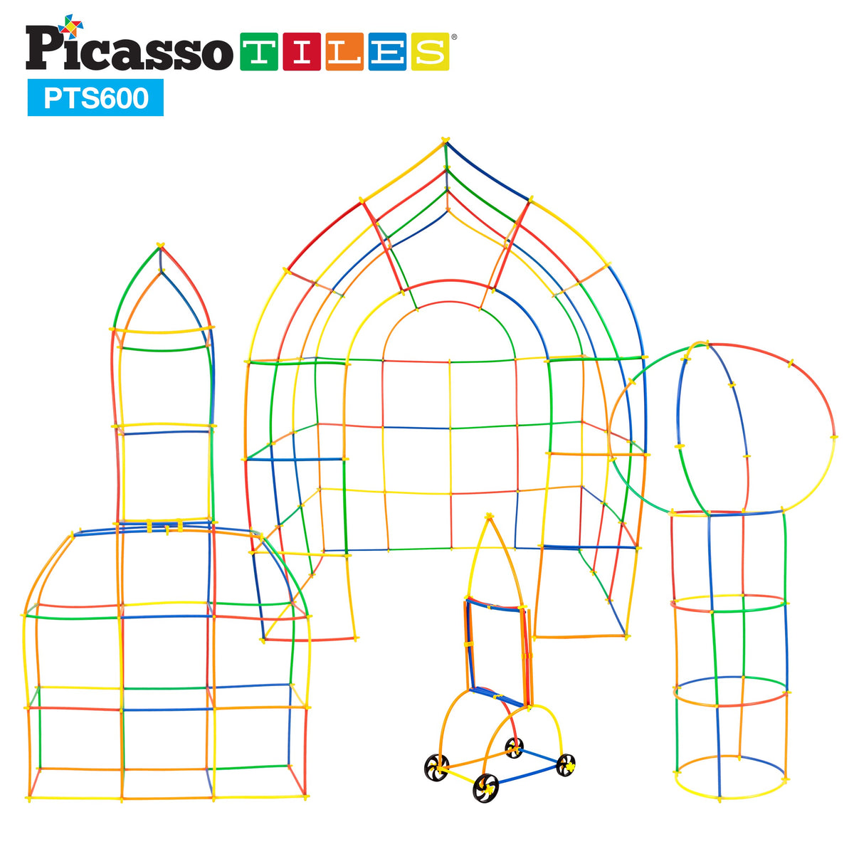 PicassoTiles 600pc Construction Toy Straw Building Set Children STEM Learning Interlocking Building Toys Creative Straw Connecting Builder Kits Early Education Kit for Kids Boys & Girls Ages 3+ PTS600