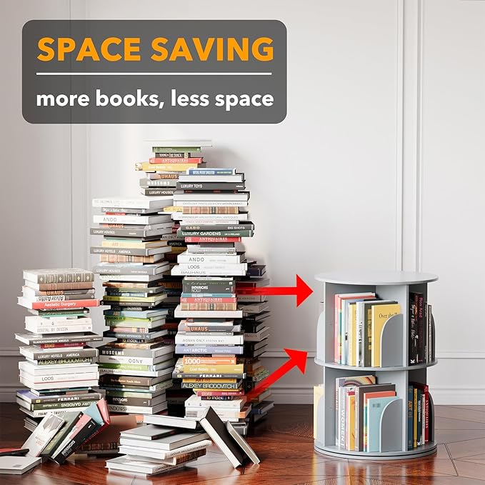 SpaceAid 2 Tier Rotating Bookshelf Tower, Spinning Bookcase Lazy Susan