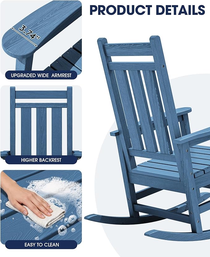 KINGYES Oversized Outdoor Rocking Chair Set of 6, All-Weather Patio Rocking
