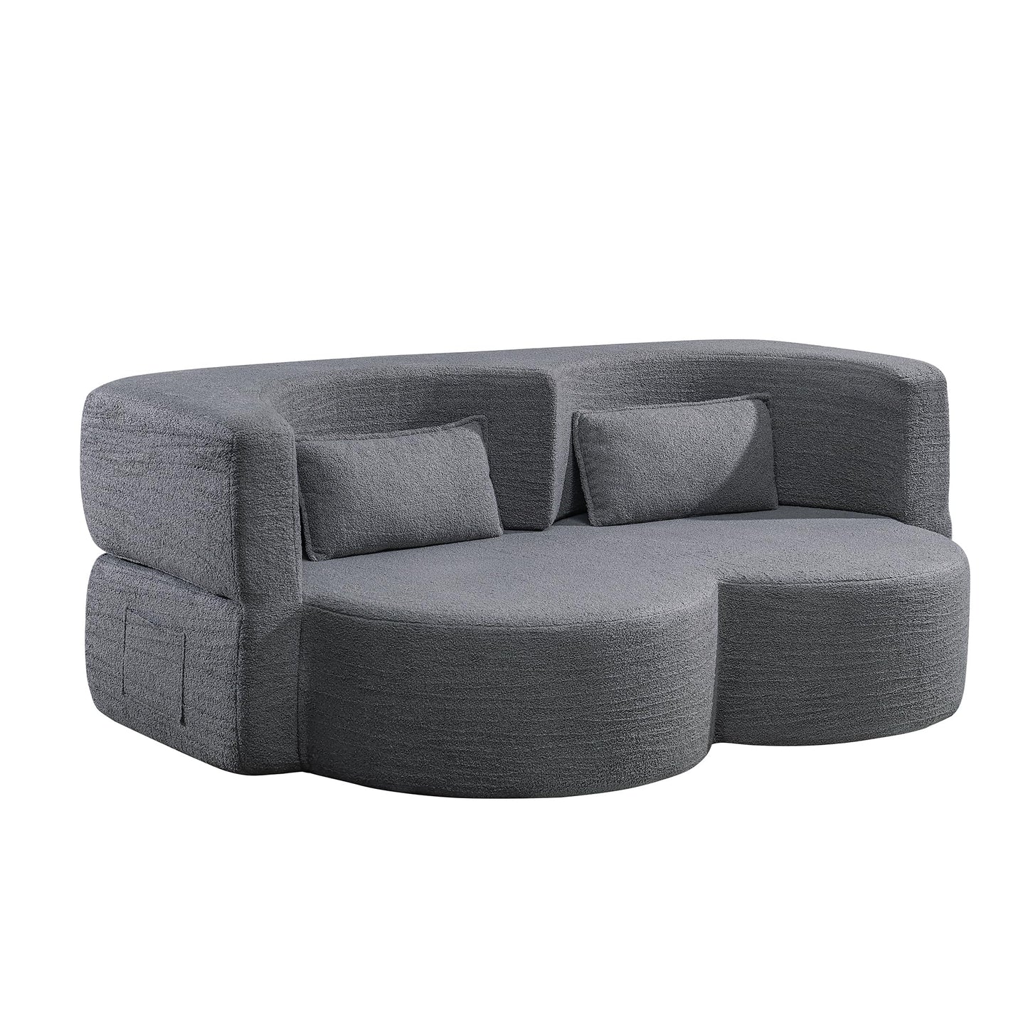 KEIKI 79" Convertible Floor Sofa Bed, Fold ‌Teddy Sleeper Cloud Couch with Storage & Deep Seat, Comfy Upholstery Curved Boneless Futon Couches, 2-in-1 Sofas for Living Room Bedroom, No Assembly, Grey