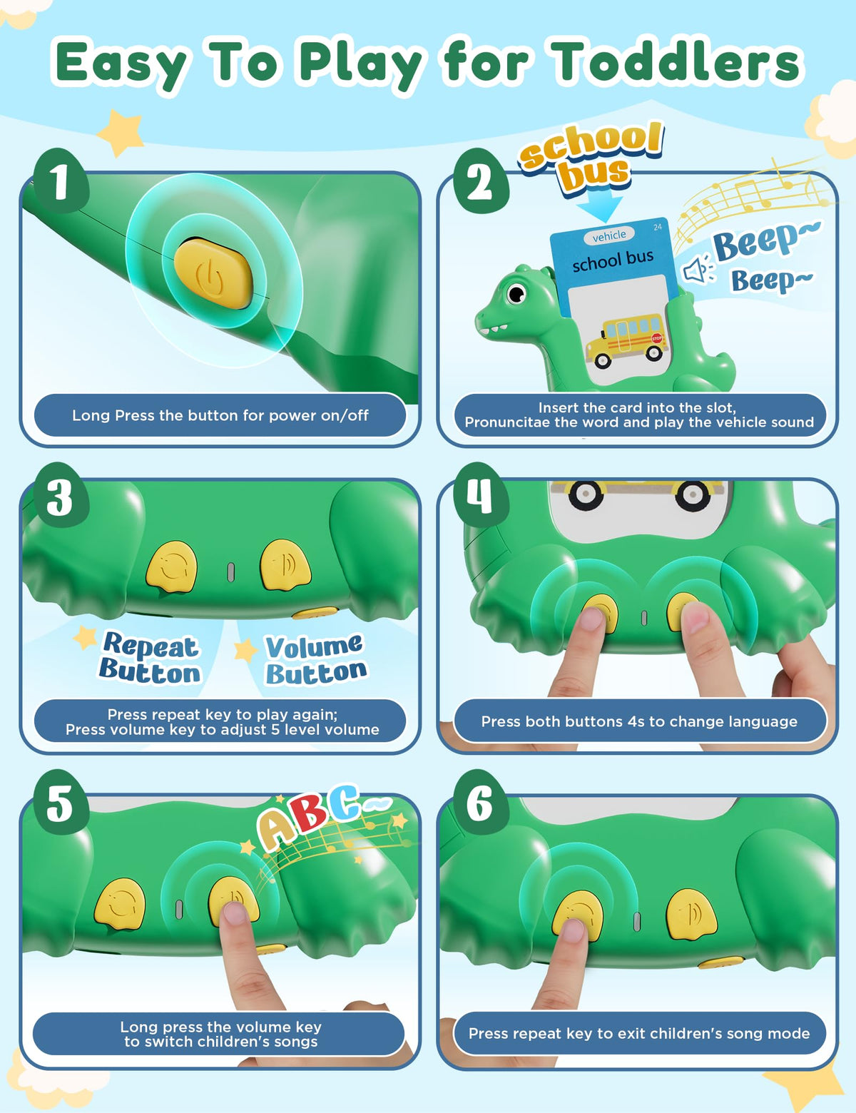 Talking Flash Cards for Toddlers with 510 Sight Words, Dinosaur Shaped Pocket Speech English Learning Toys Gifts for Boys, Educational & Autism Toys for Speech Therapy
