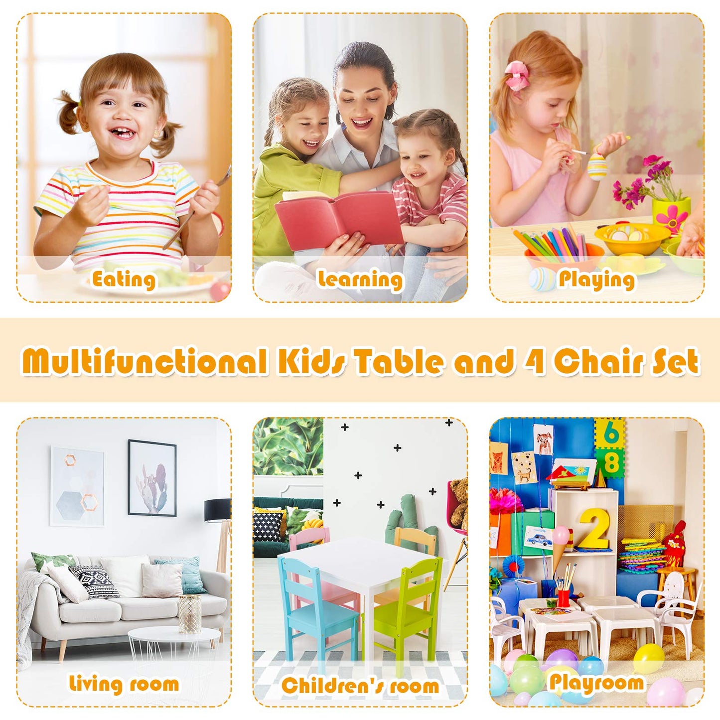 Costzon Kids Table and Chair Set, 5 Piece Wood Activity Table & Chairs for Children Arts, Crafts, Homework, Snack Time, Preschool Furniture, Gift for Boys Girls, Toddler Table and Chair Set (Pastel)