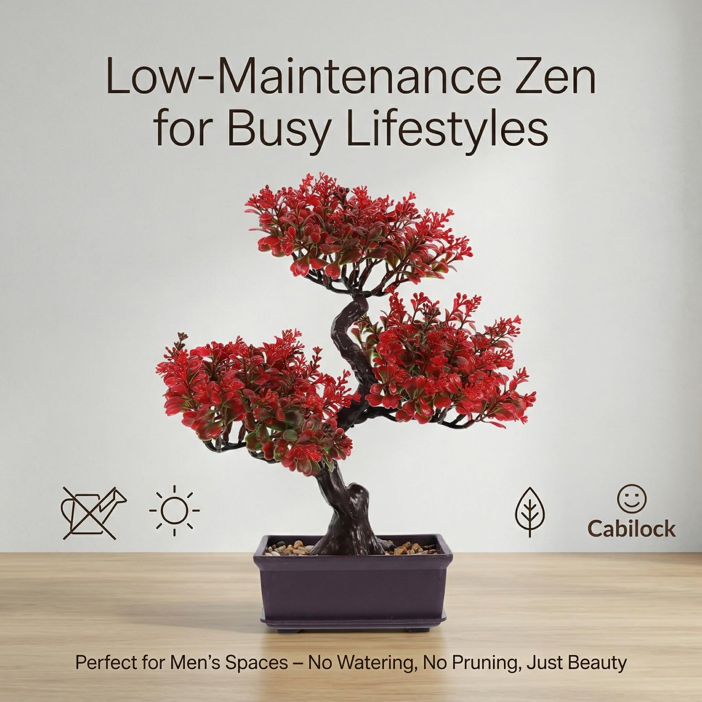 Cabilock Artificial Bonsai Tree Decor, 14.17 Inch Small Fake Plant in Pot, Faux Potted Bonsai Tree for Home Office Desk, Men Living Room Shelf, Bathroom, Bedroom and Zen Japanese Room Decor