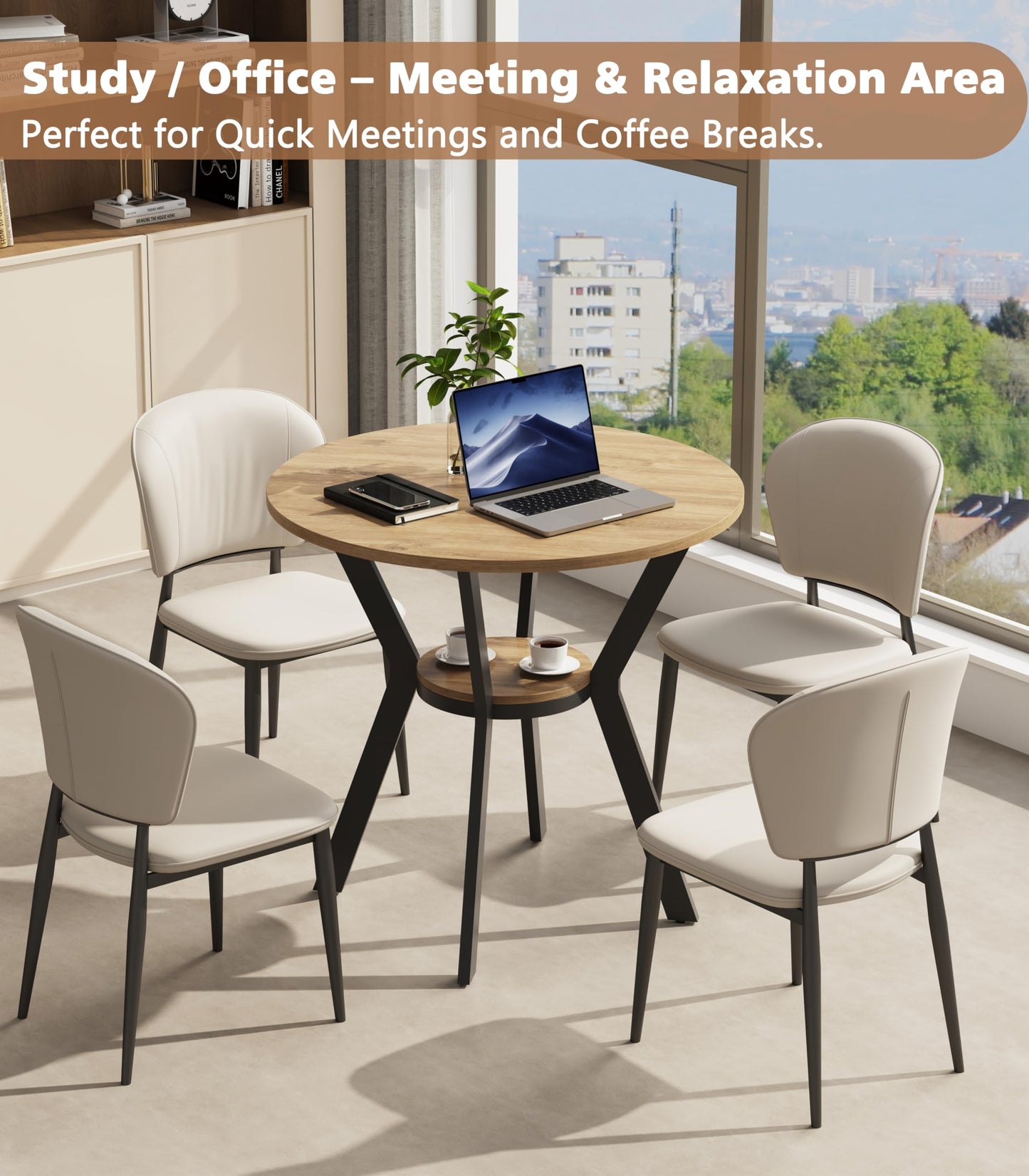 Round Kitchen Tables for 2-4, 31.5" Small Dining Tables with Storage, Rustic Wood Circle Dinner Table with Metal Leg, Farmhouse Dinner Table for Small Space, Dining Room, Kitchen, Office, Apartment