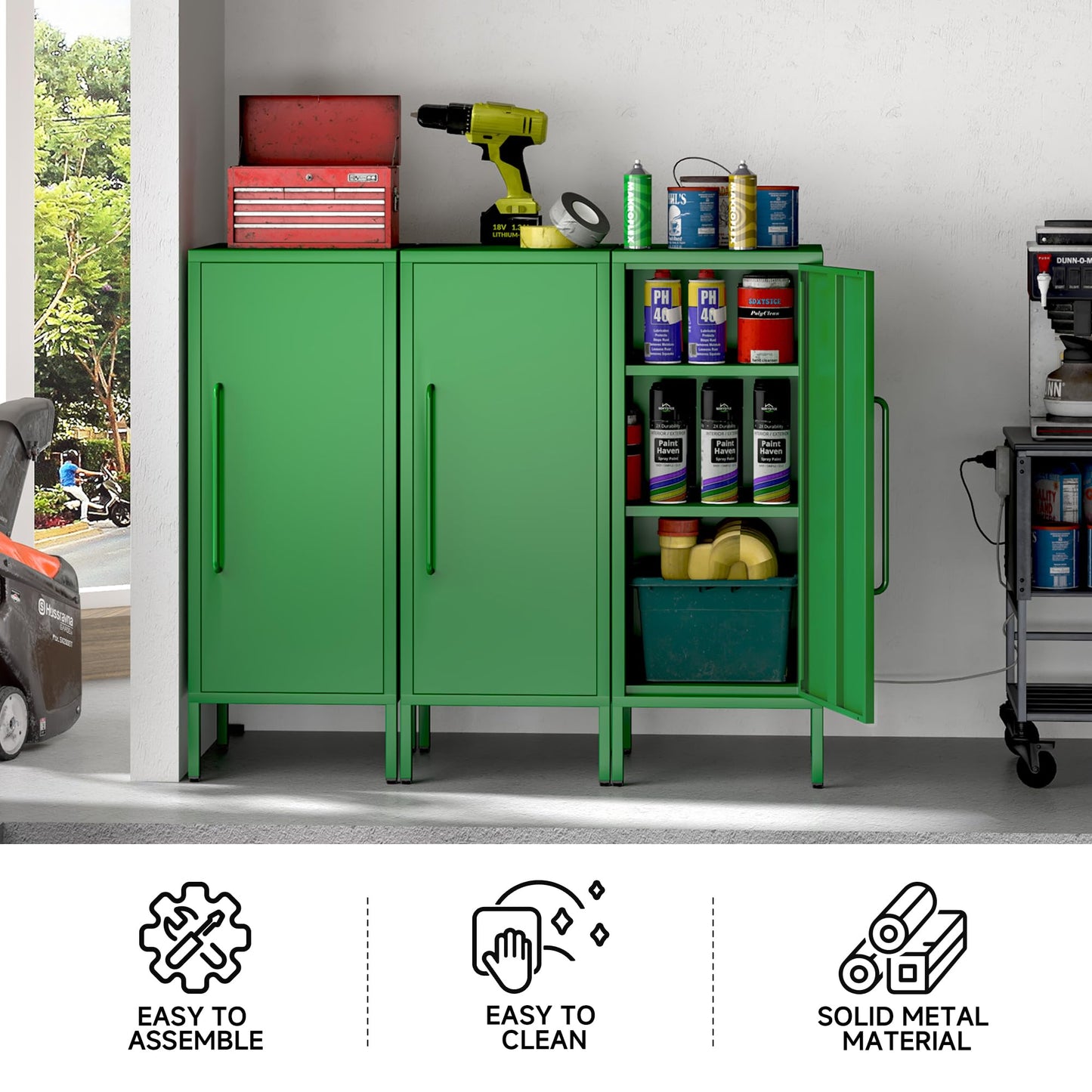 PEROKIER Metal Storage Cabinet 39.5” Decorative Storage Cabinet with Door & 2 Adjustable Shelves for Home Office Garage Kitchen (Green)