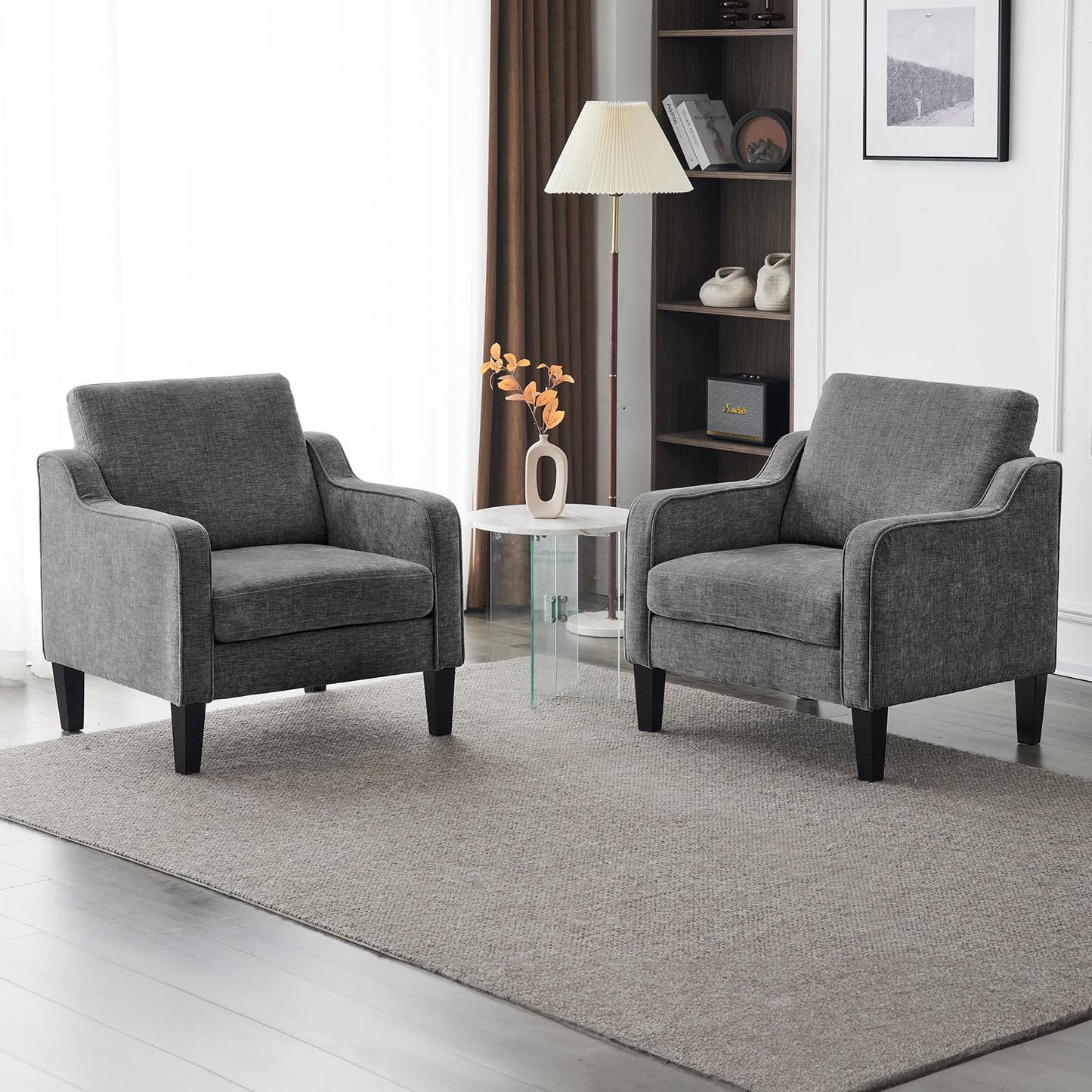 VINGLI Accent Chairs for Living Room Chairs Reading Chair Mid Century Modern Chair Soft Chenille Sofa Chair Upholstered Arm Chair Comfy Chair Side Chair (Light Grey Chenille)