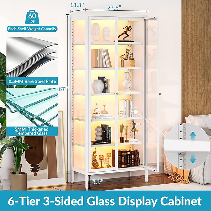 6-Tier Glass Display Cabinet