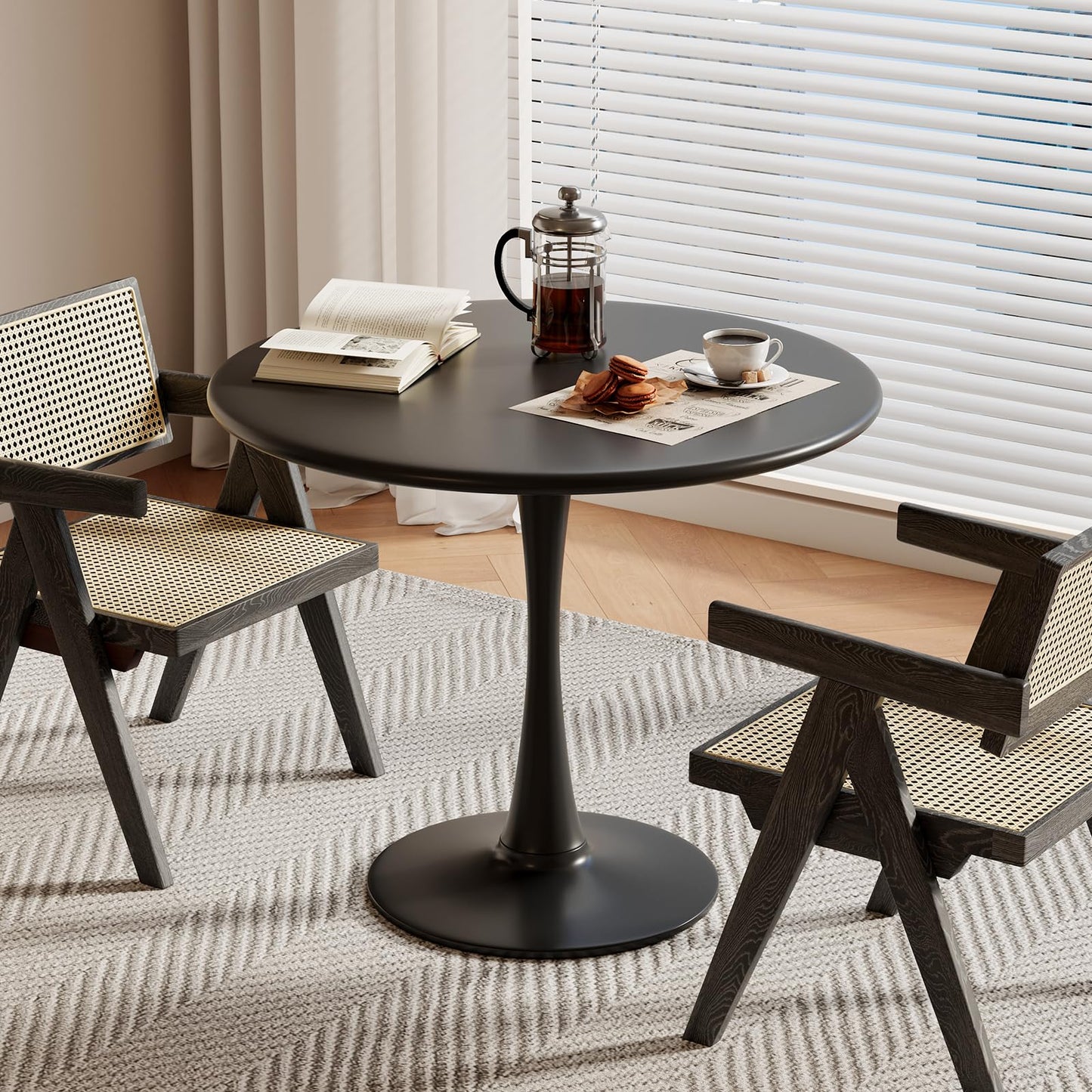 24 Inch Black Small Tulip Table, Round Dining Table for 2 Person with Pedestal for Kitchen, Circle Bistro Table, Mid Century Modern Cafe Tables for Small Spaces in Living Room, Office, Coffee,Pub, Bar