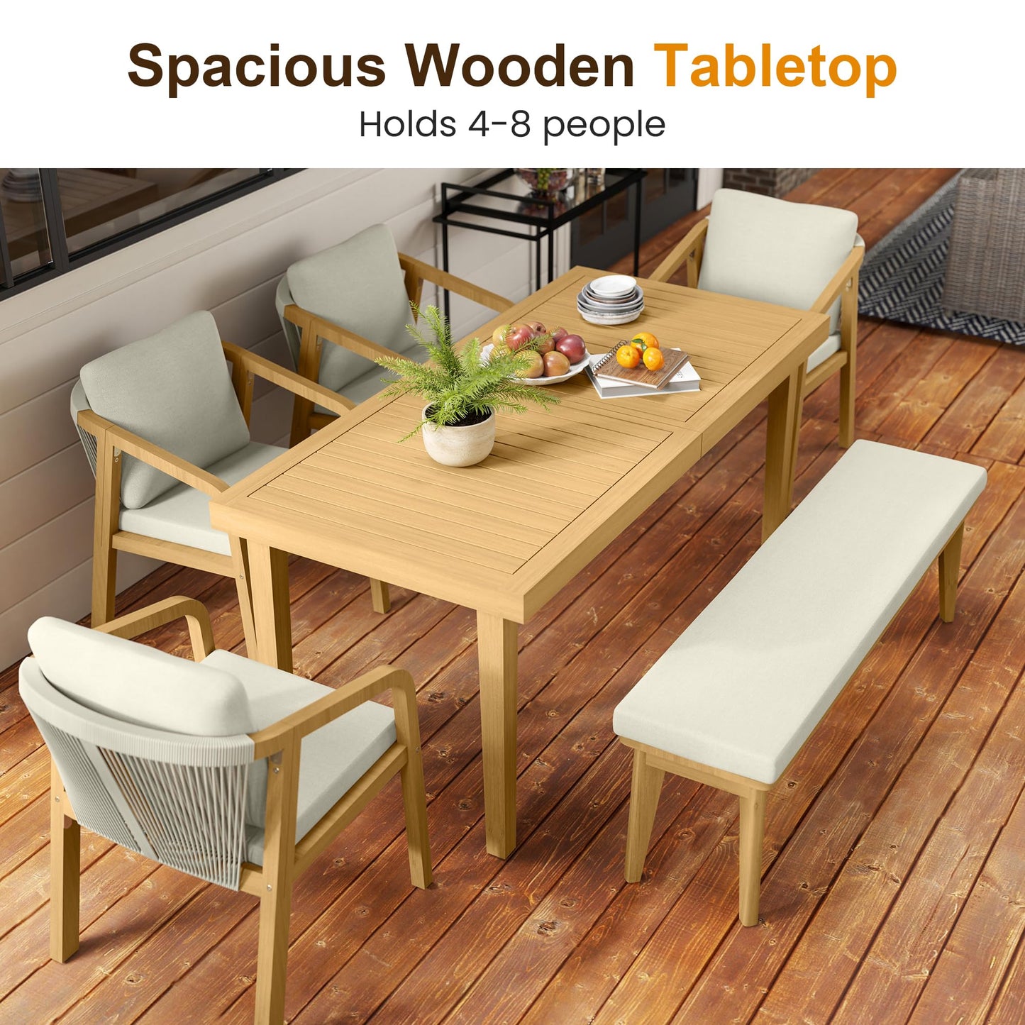 FansaFurn Patio Dining Table Acacia Wood Picnic Table for Backyard Lawn Garden Deck Indoor, Beige