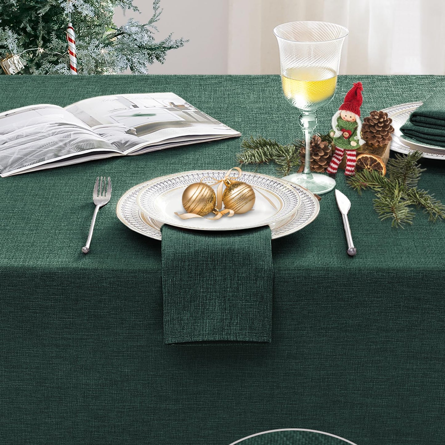 Softalker Rectangle Table Cloth Green 84 x 60 Inch Spring Tablecloths Linen Textured Stain and Wrinkle Resistant Decorative Dining Table Cover for Summer Outdoor, Tea Party, Birthday, Coffee