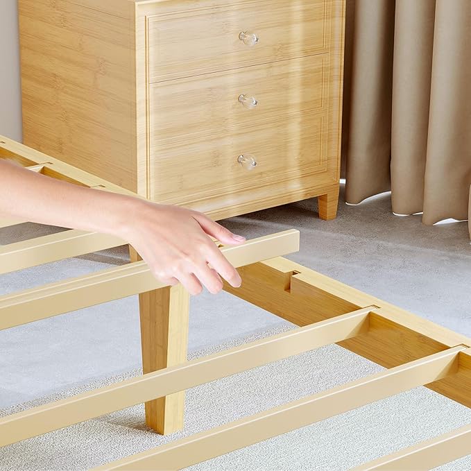BOSRII 12in High Solid Bamboo Wood Platform Twin Size Bed Frame