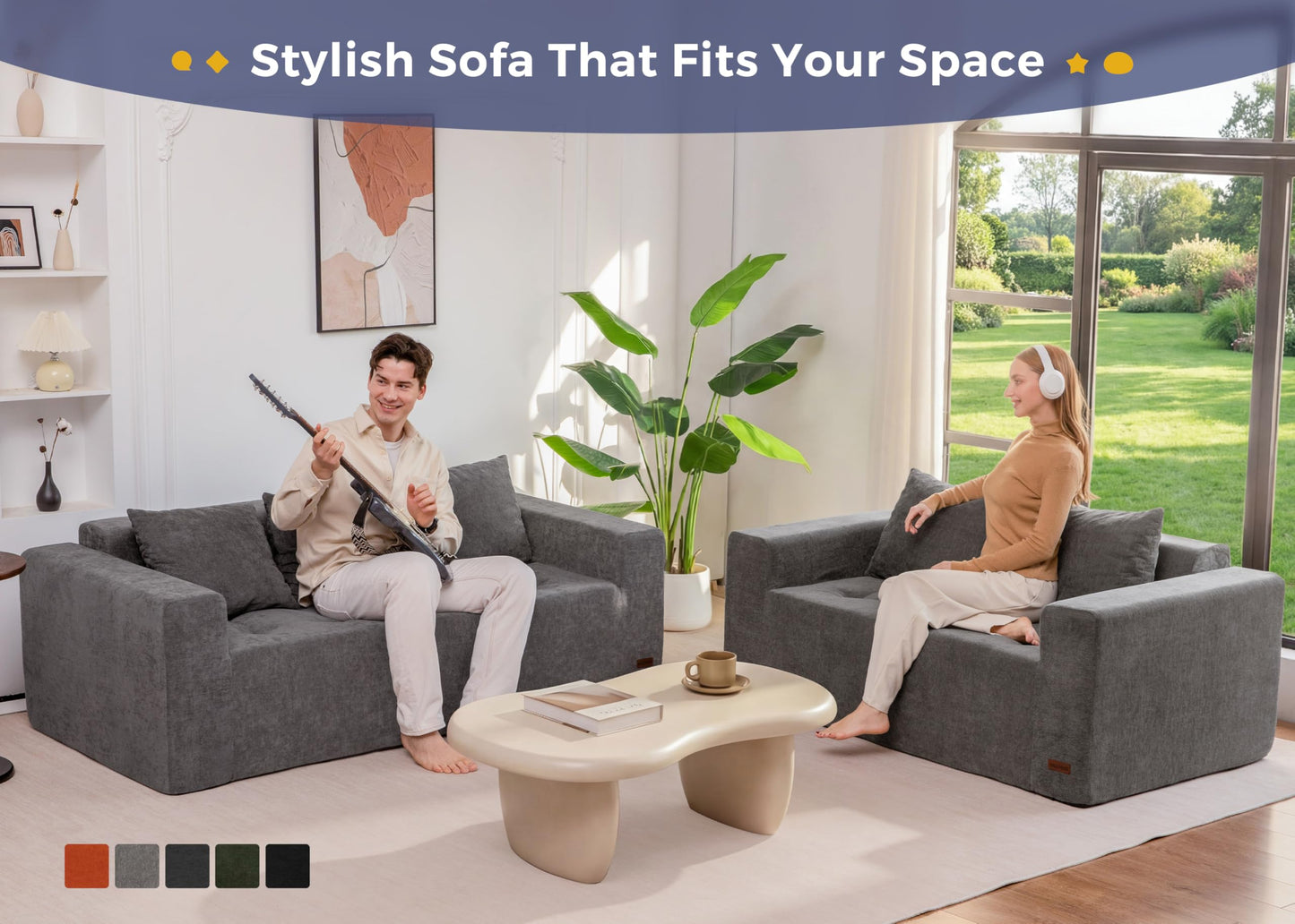 MAXYOYO Modular Sofa Couch, 61" Loveseat Boneless Cloud Couch with Deep Seat, Chenille Upholstered Living Room Comfy Sofa Chair for Living Room, No Assembly Required, Light Grey