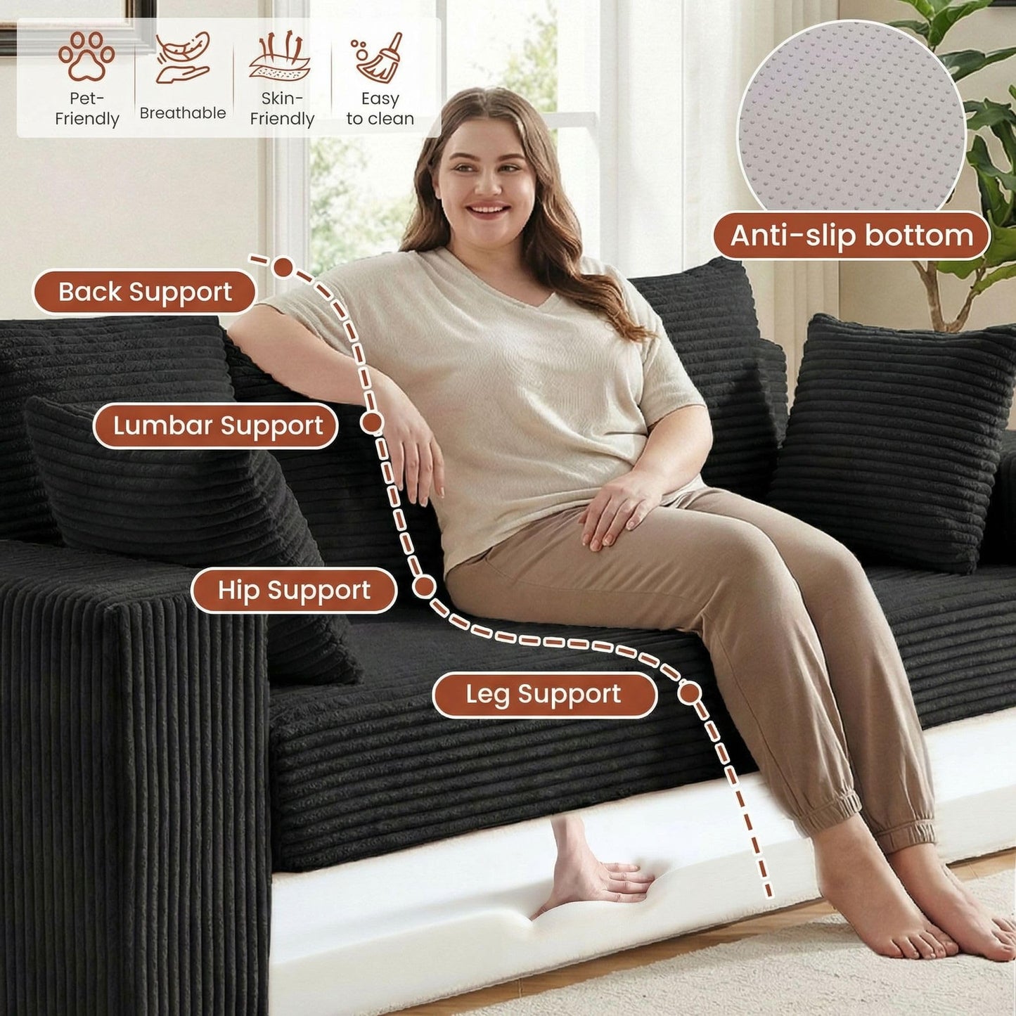 AOLVDOW Convertible Sofa Bed, 5 in 1 Small Boneless Couch Pull Out Loveseat Sleeper Sofa,Corduroy Futon Couch Folding Mattress with 4 Pillows for Living Room