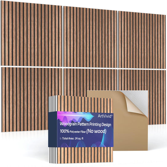 6Pack Large Acoustic Panels, Self-Adhesive Soundproof Wall Panels, Sound Proof Foam Panels for Walls, Decorative Acoustic Wall Art for Recording Studio, Home, 24×24×0.4", Traditional Walnut Color