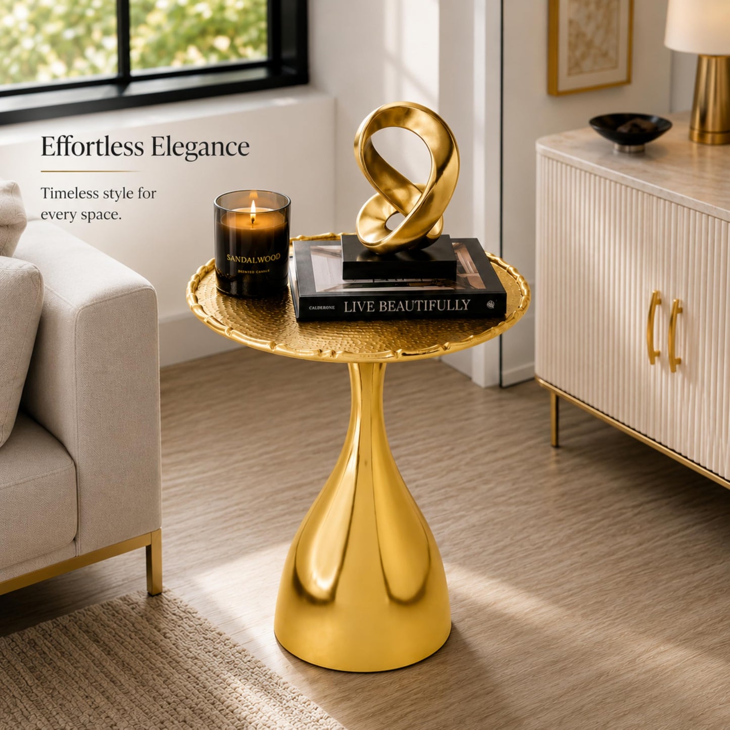 Alpha Living Home End Table for Living Room, 18" Round Metal Side Table with Pedestal Base for Small Spaces, Modern Gold Accent Coffee Table for Bedroom, Balcony & Indoor Use