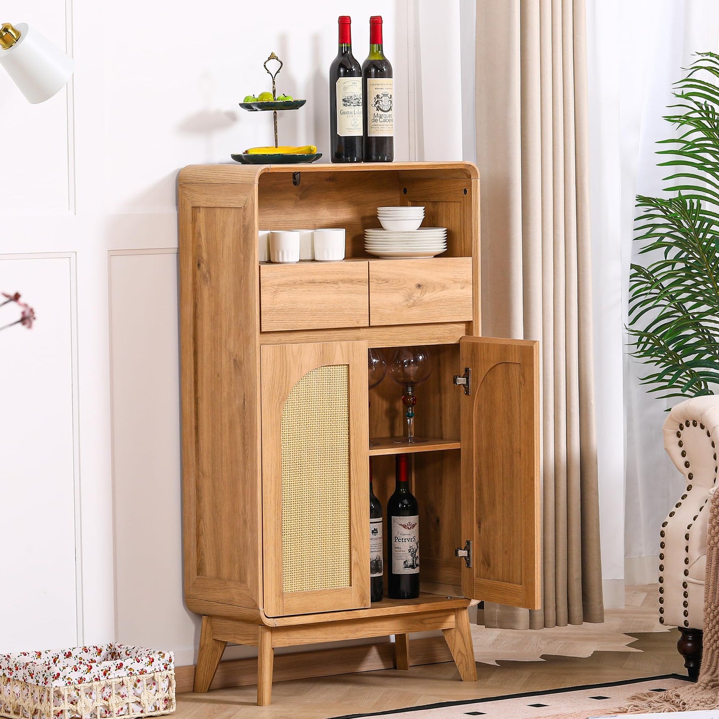 GlowVitaHome 45" H Tall Buffet Cabinet with Adjustable Shelves, Modern Accent Sideboard with Doors and Drawers, Kitchen Storage and Coffee Bar Cabinet for Living Room,Dining Room, Entryway