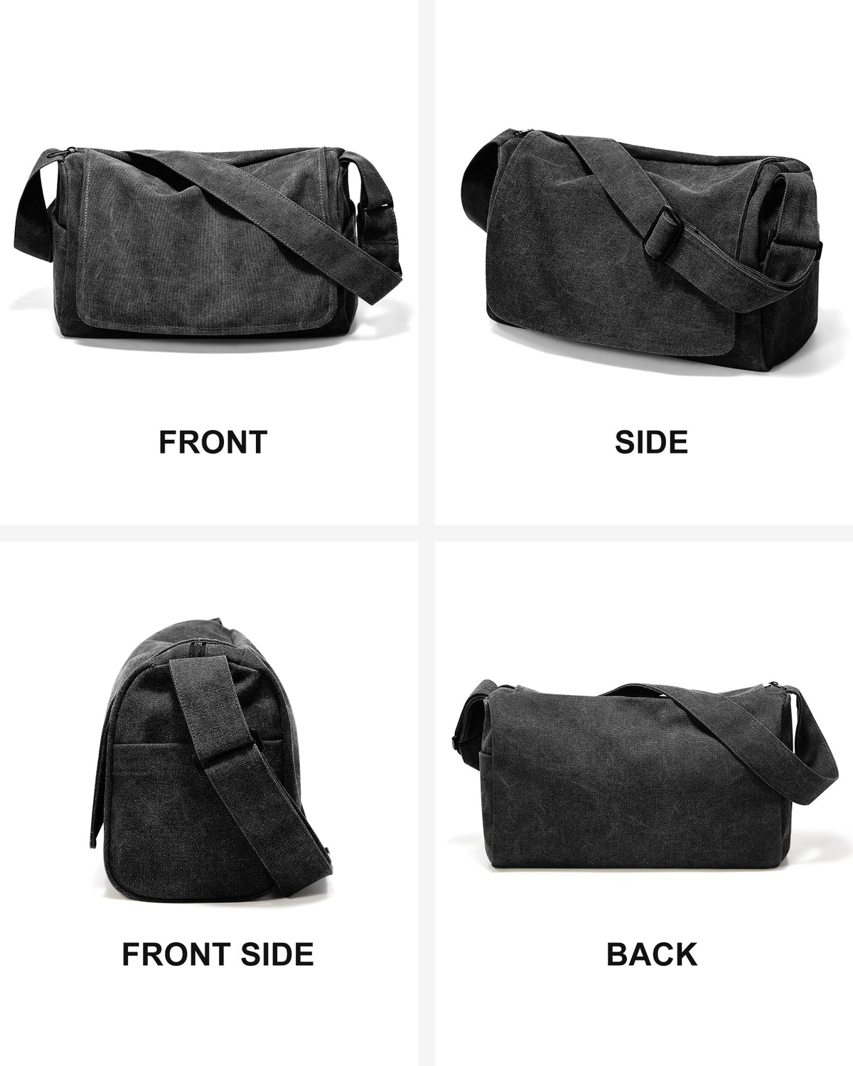 VENATIN Vintage Canvas Messenger Bag for Men & Women, Large Crossbody Shoulder Bag Leisure Shoulder Sling Bags Handbag for Travel, Business Bookbag Fits 15.6 inch Laptop, Black