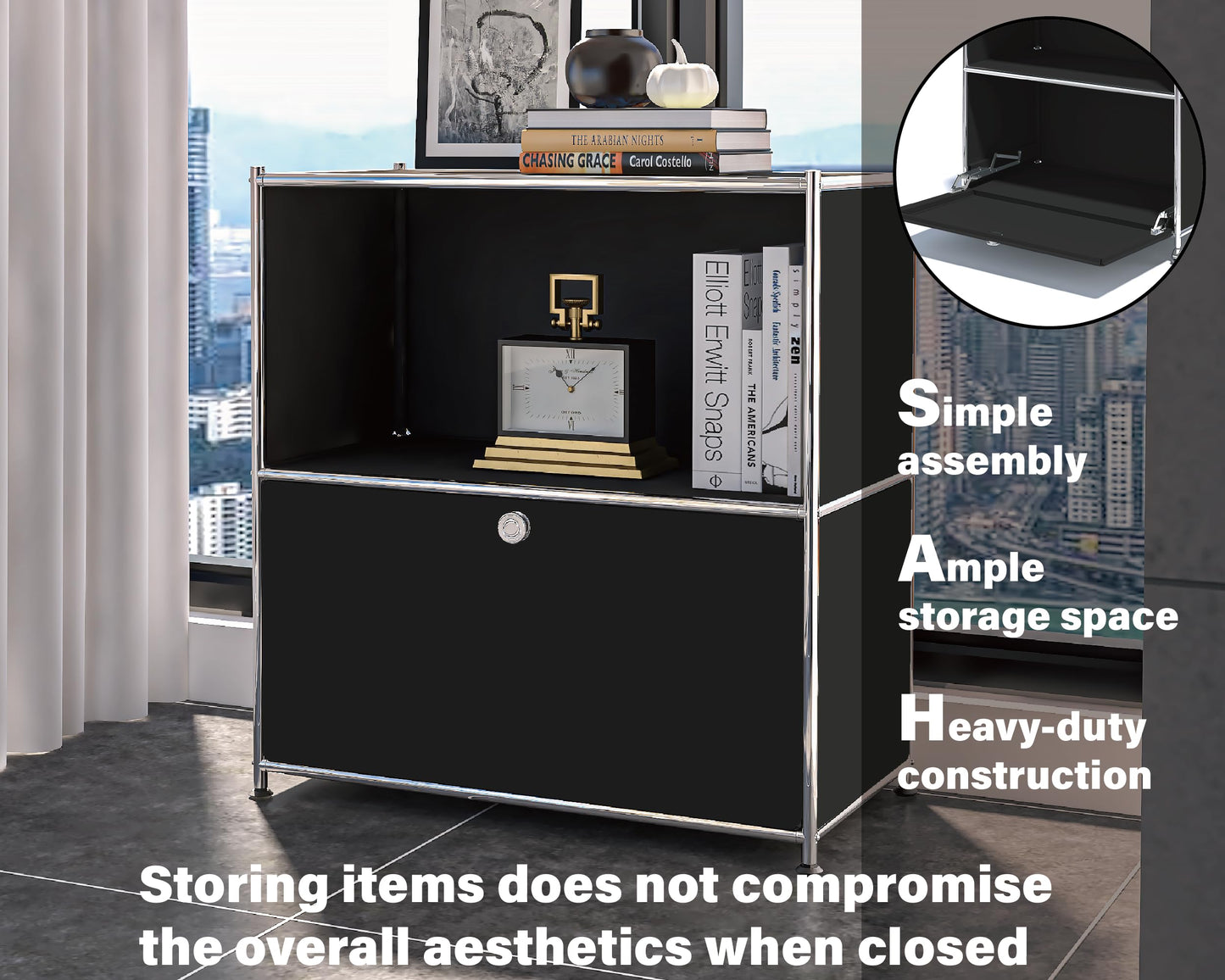 Simplink 32.5-Inch Flip-Top Storage Cabinet with Detachable Wheels, Metal Side Table and Small Sideboard Cabinet for Living Room, Bedroom, Office, Orange
